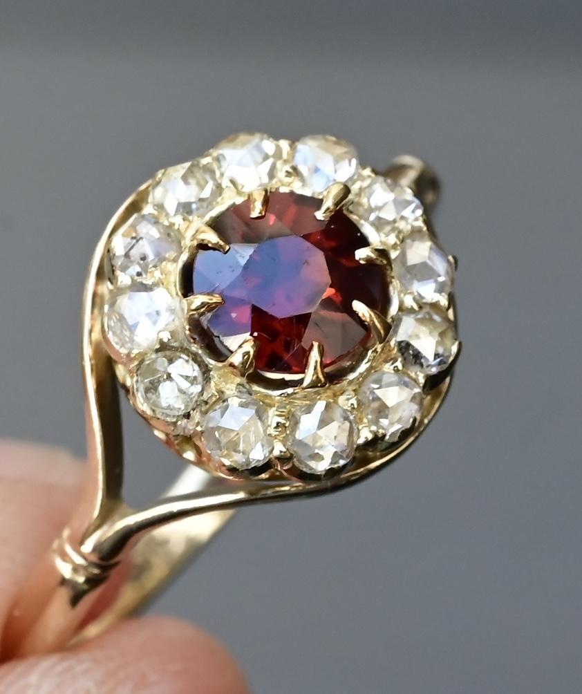 Late Victorian Exceptional 14K Victorian Period Garnet & Diamond Ring Size 8.25