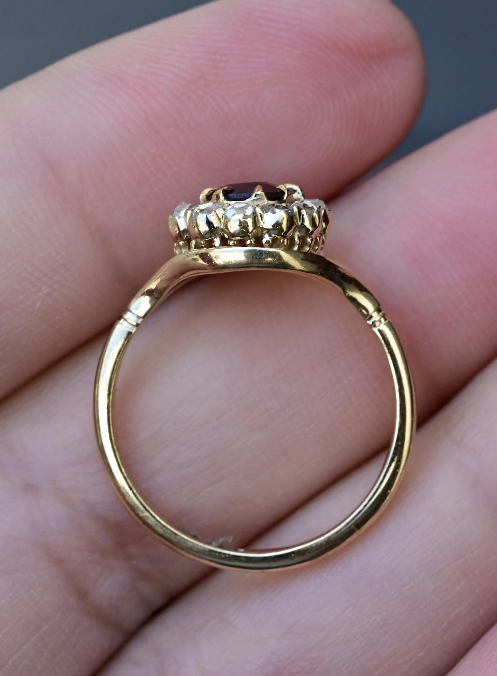 Exceptional 14K Victorian Period Garnet & Diamond Ring Size 8.25 1