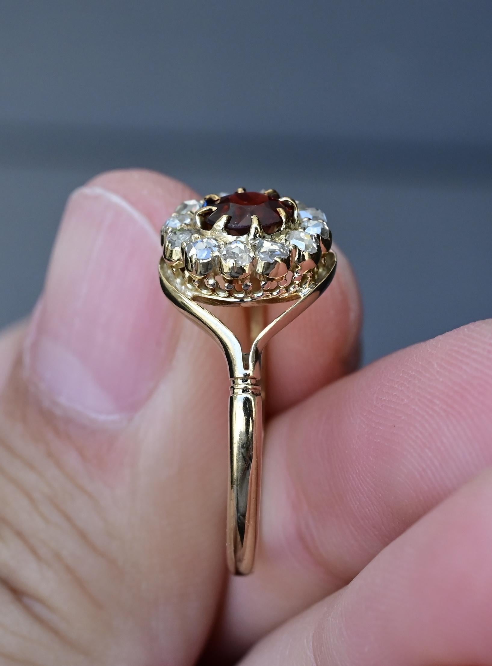 Exceptional 14K Victorian Period Garnet & Diamond Ring Size 8.25 2