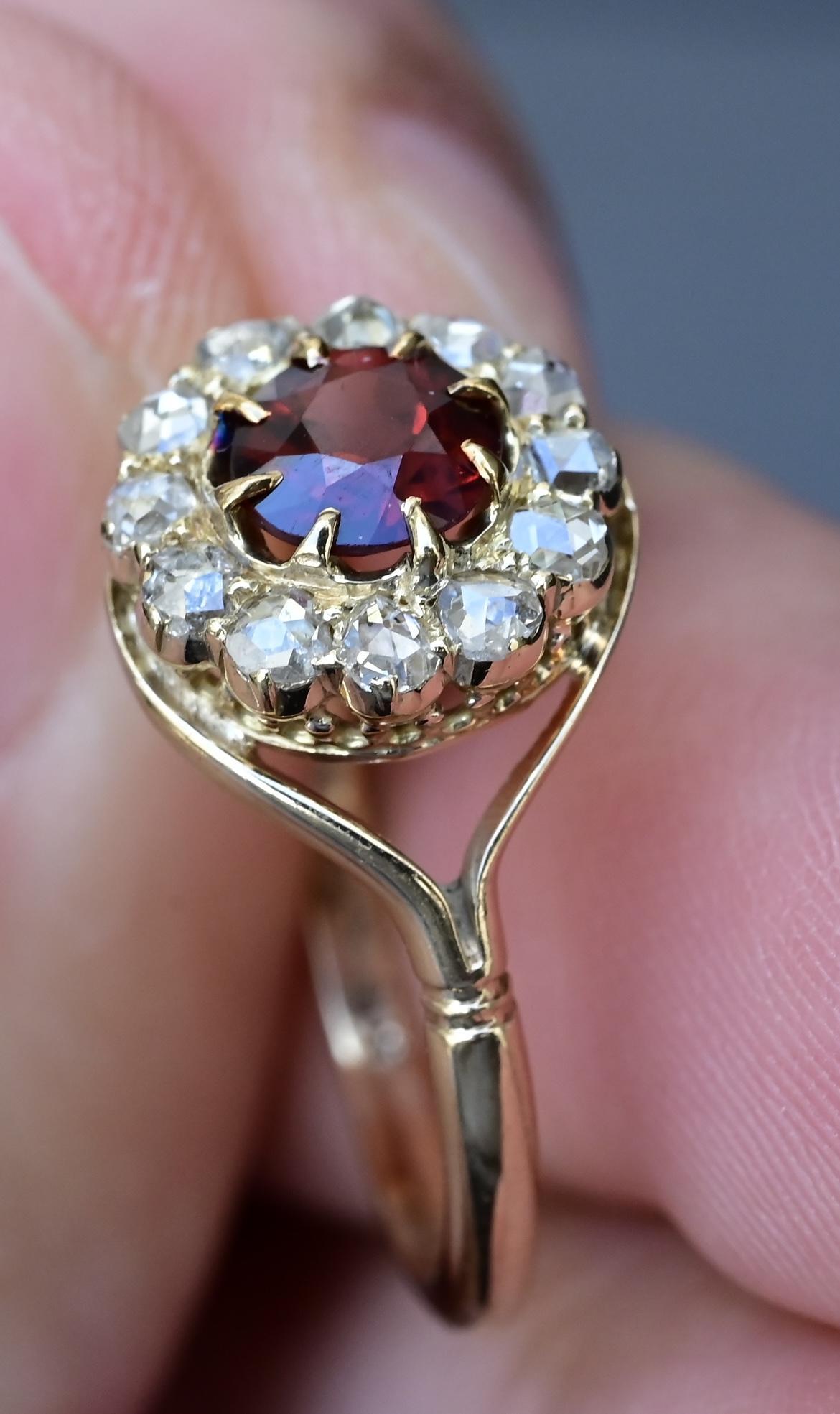Exceptional 14K Victorian Period Garnet & Diamond Ring Size 8.25 3