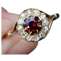 Außergewöhnlicher 14K viktorianischer Periode Granat & Diamant Ring Größe 8,25