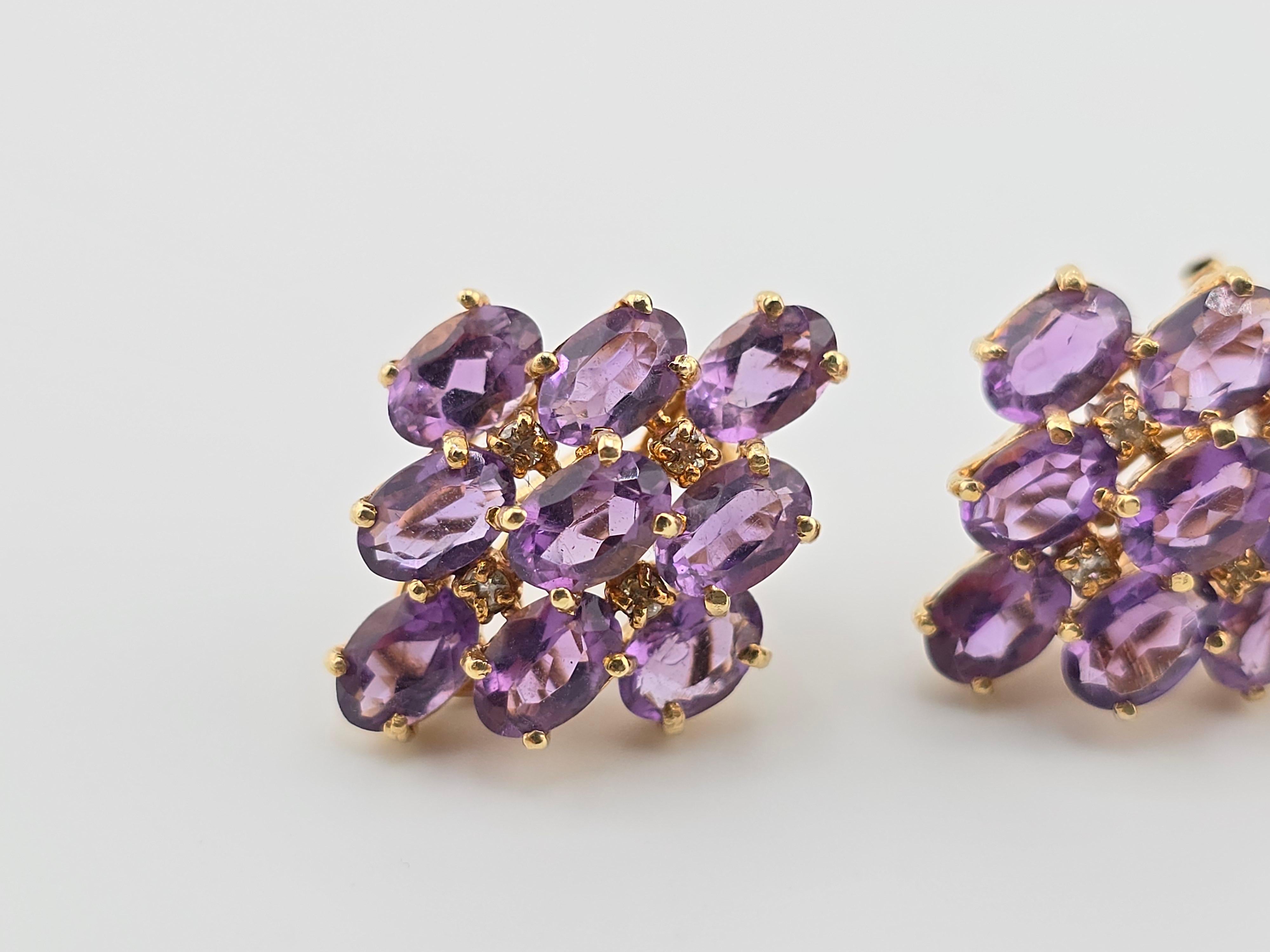 Oval Cut Exceptional 14K Yellow Gold Earrings with Amethyst Omega Clip Backs  For Sale