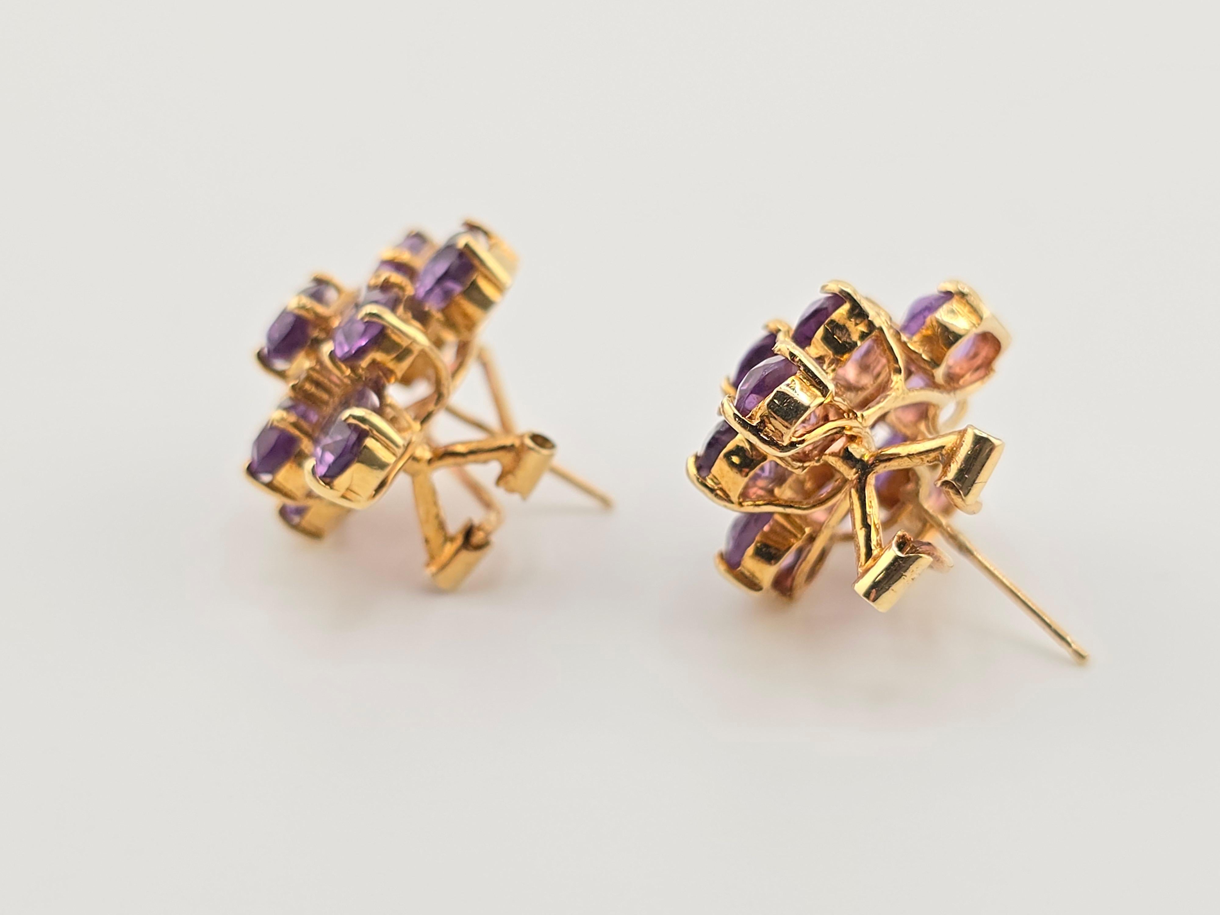 Women's or Men's Exceptional 14K Yellow Gold Earrings with Amethyst Omega Clip Backs  For Sale