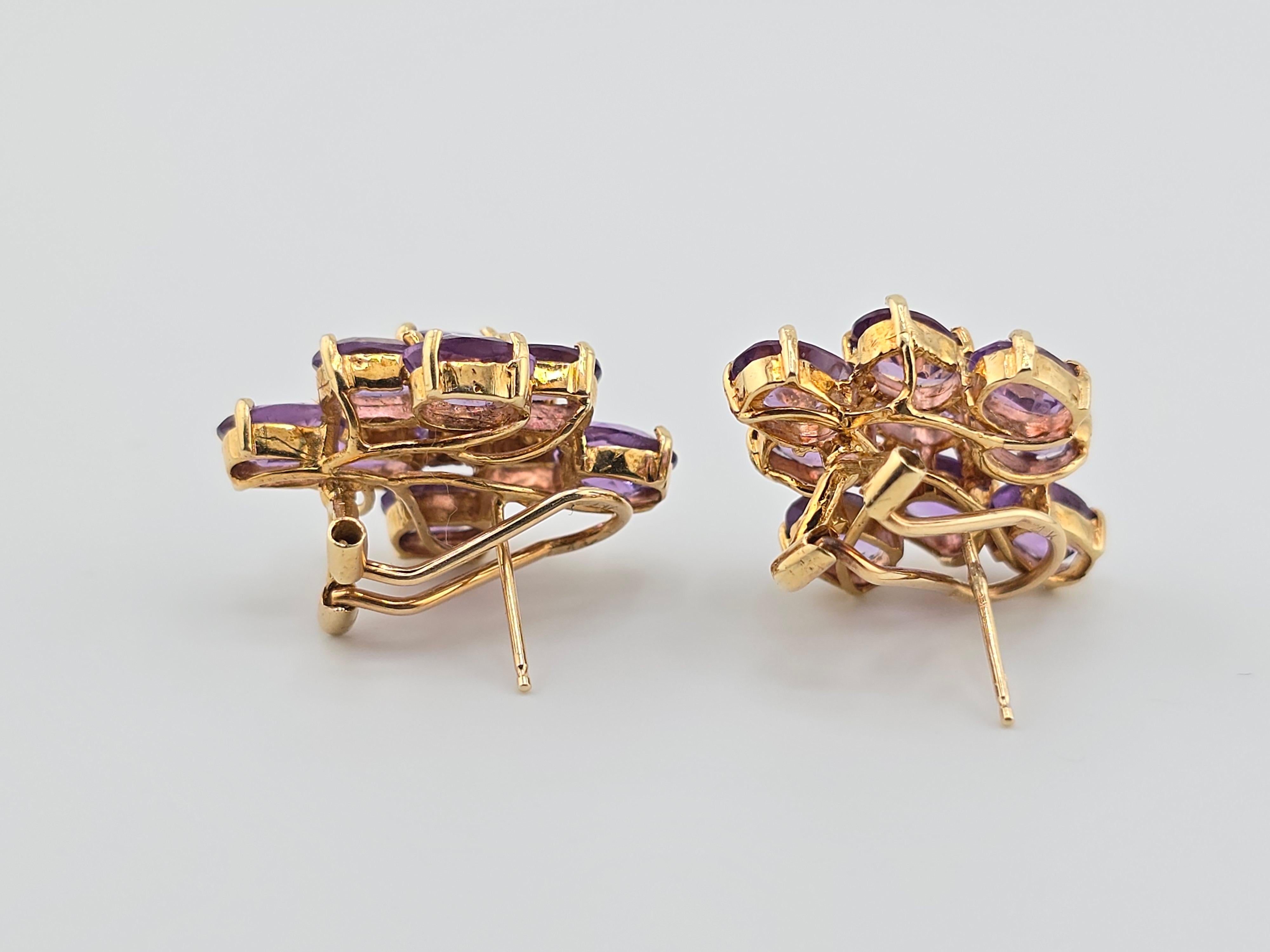 Exceptional 14K Yellow Gold Earrings with Amethyst Omega Clip Backs  For Sale 1