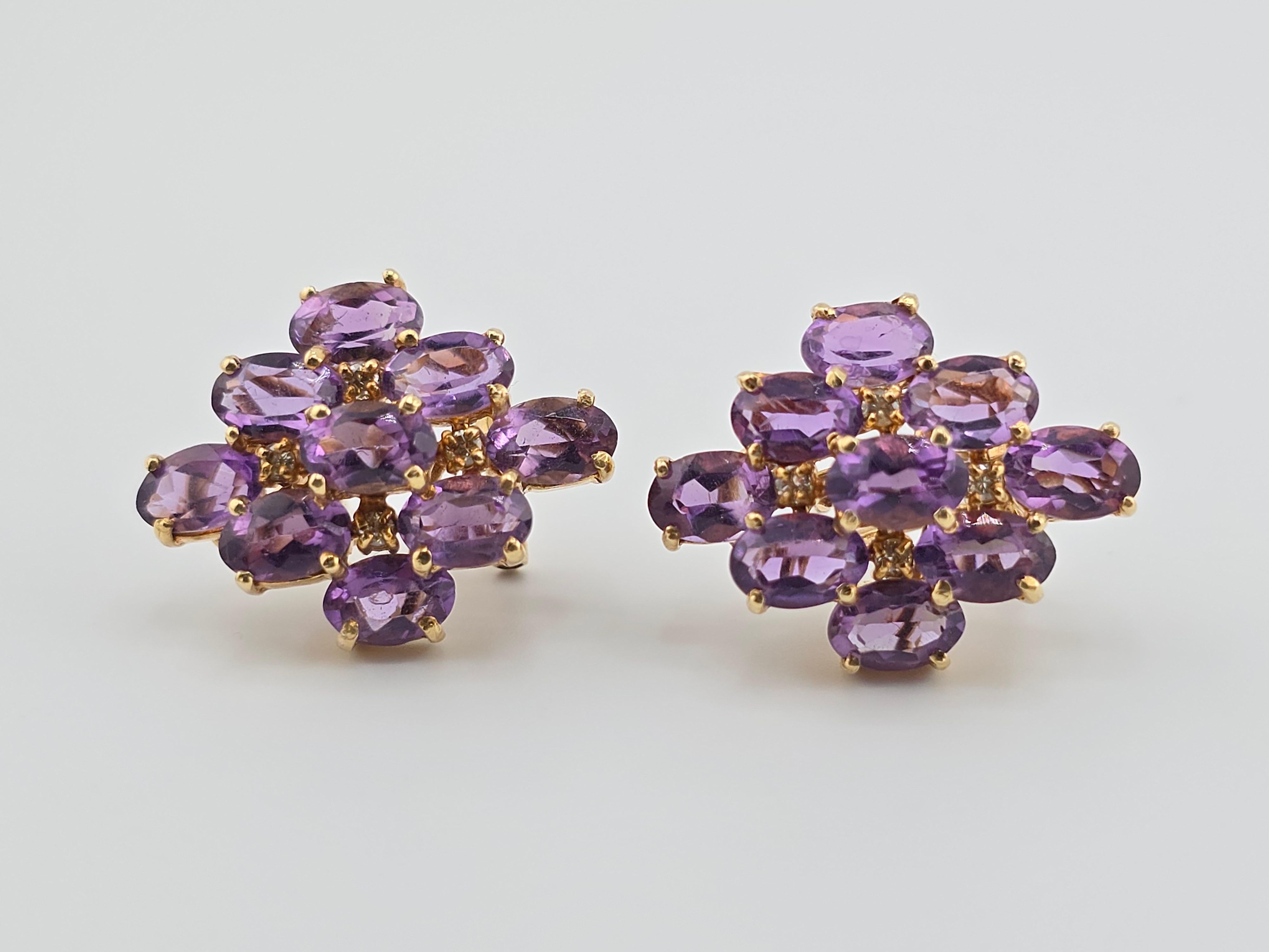 Exceptional 14K Yellow Gold Earrings with Amethyst Omega Clip Backs  For Sale 2