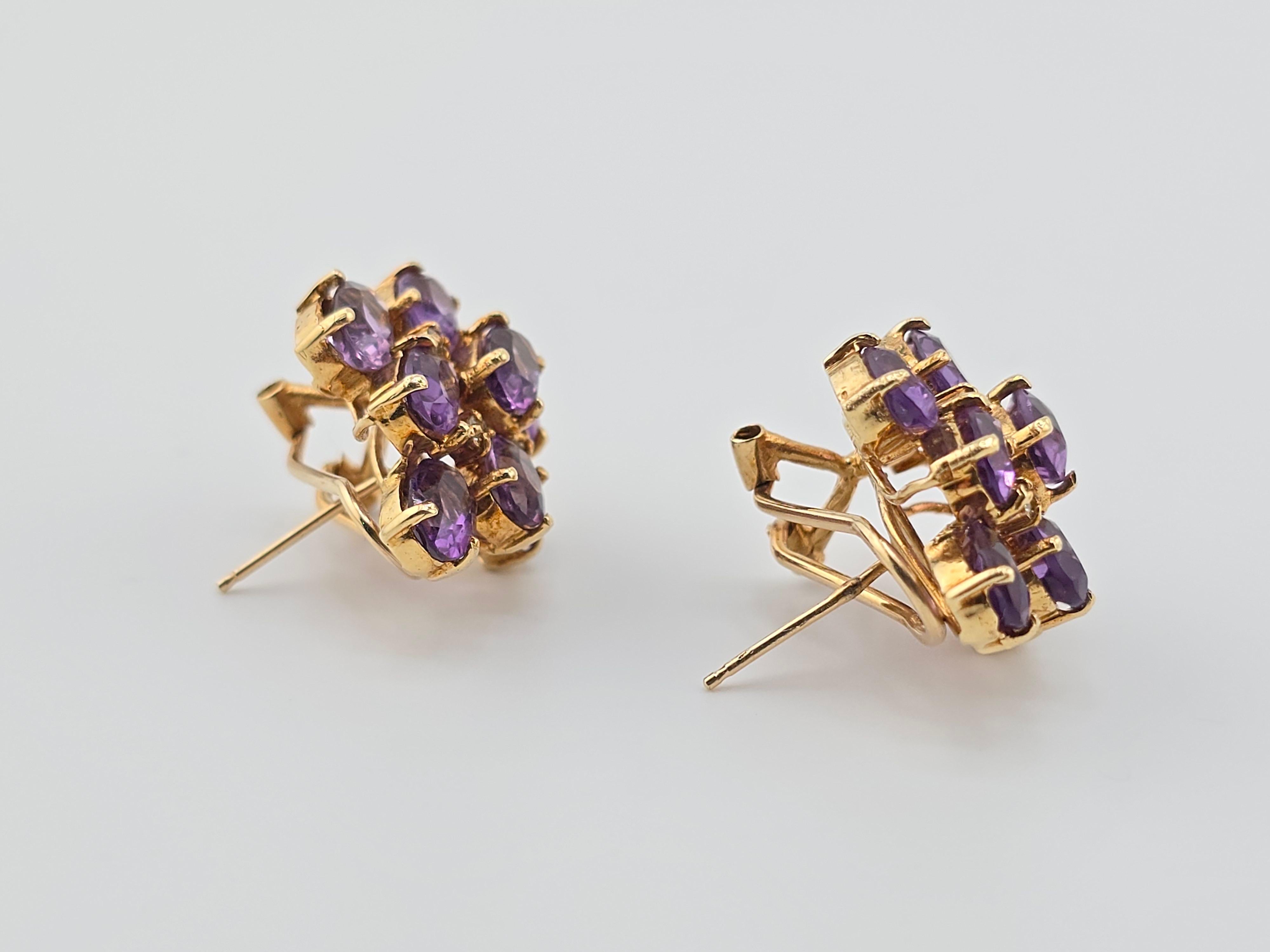 Exceptional 14K Yellow Gold Earrings with Amethyst Omega Clip Backs  For Sale 3