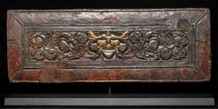 Exceptional 14thC Carved Tibetan Book Cover. Superb Central Figure