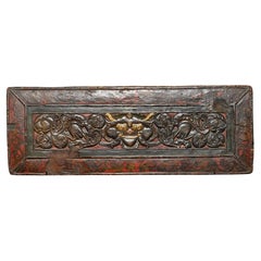 Exceptional 14thC Carved Tibetan Book Cover. Superb Central Figure