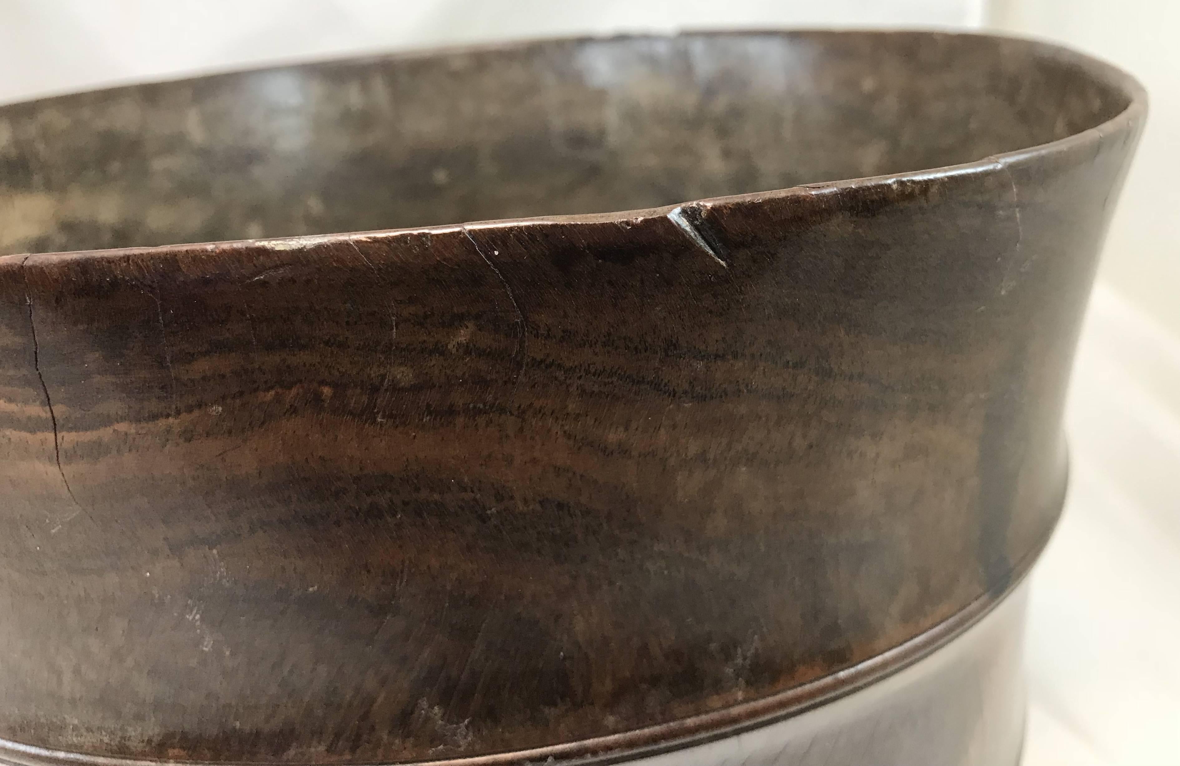 Wood Exceptional 17th Century Carved English Wassail Bowl in Figured Lignum Vitae