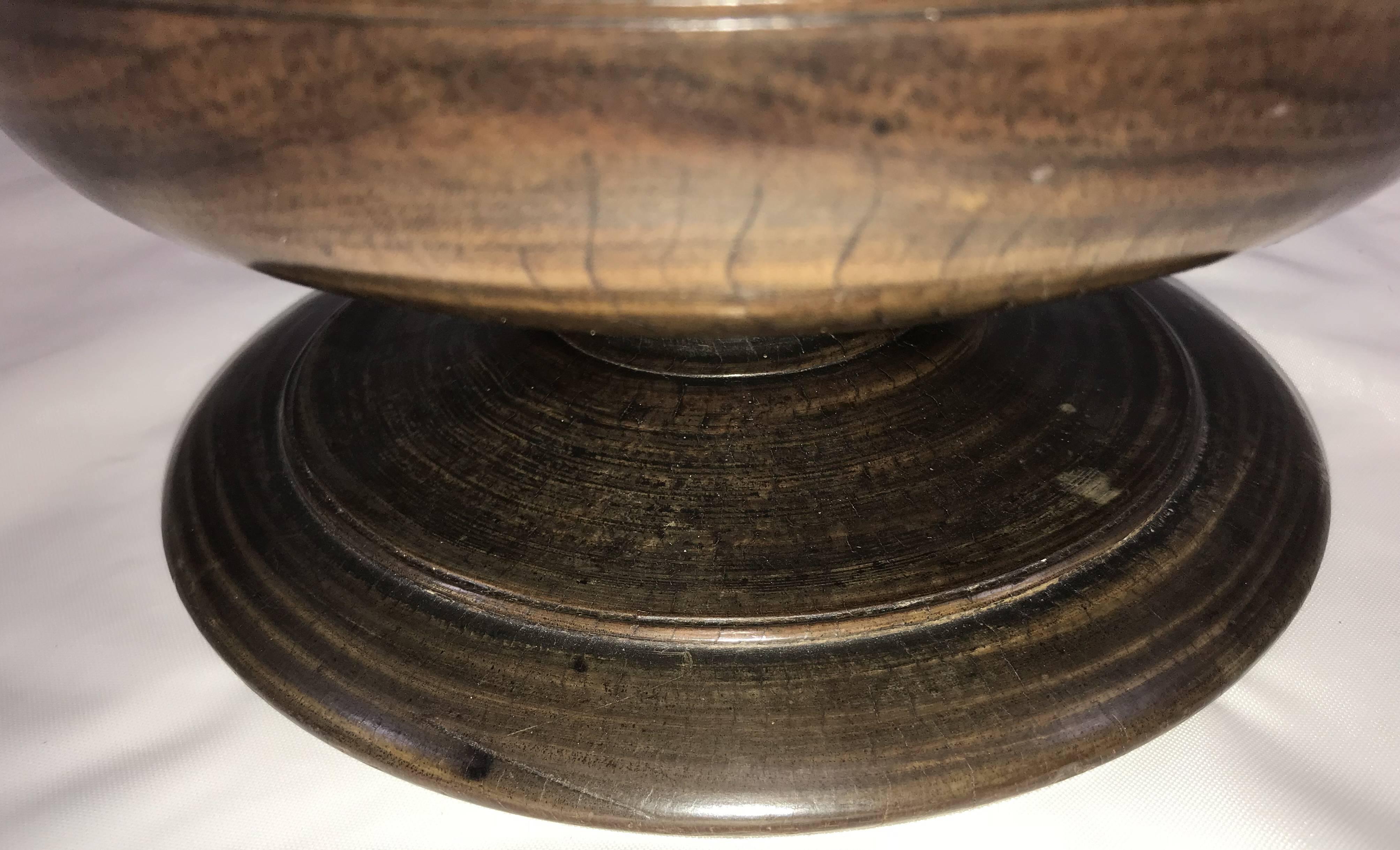 Exceptional 17th Century Carved English Wassail Bowl in Figured Lignum Vitae 3