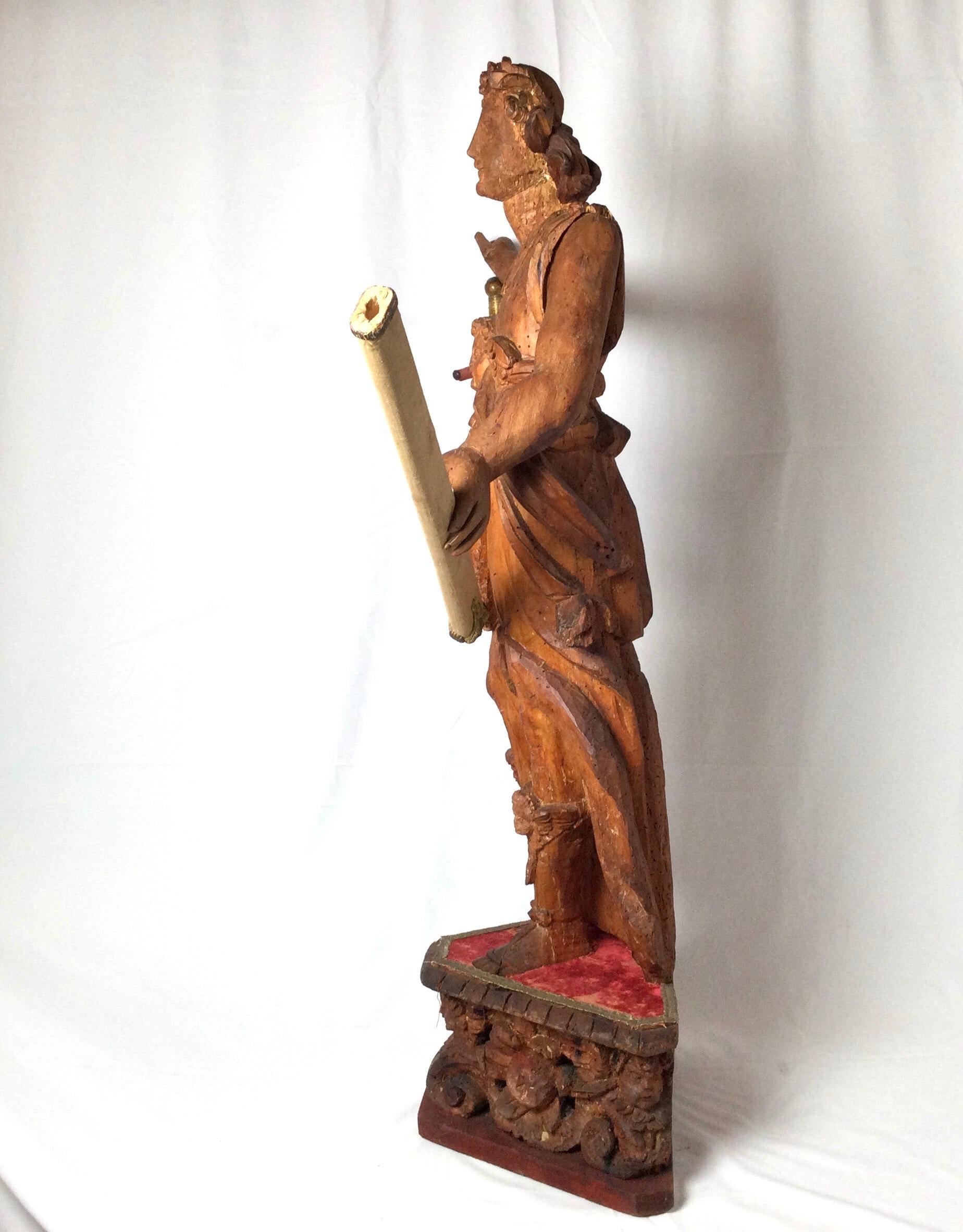 Exceptional 17th Century Carved Wooden Statue of Saint Micheal For Sale 6