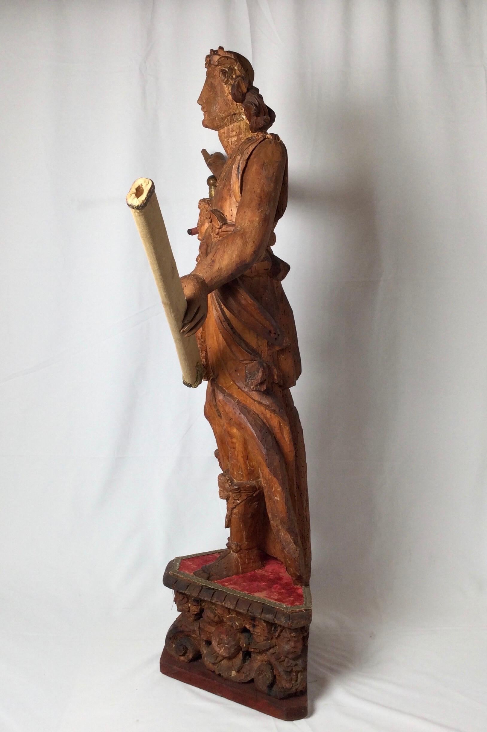 Exceptional 17th Century Carved Wooden Statue of Saint Micheal For Sale 7