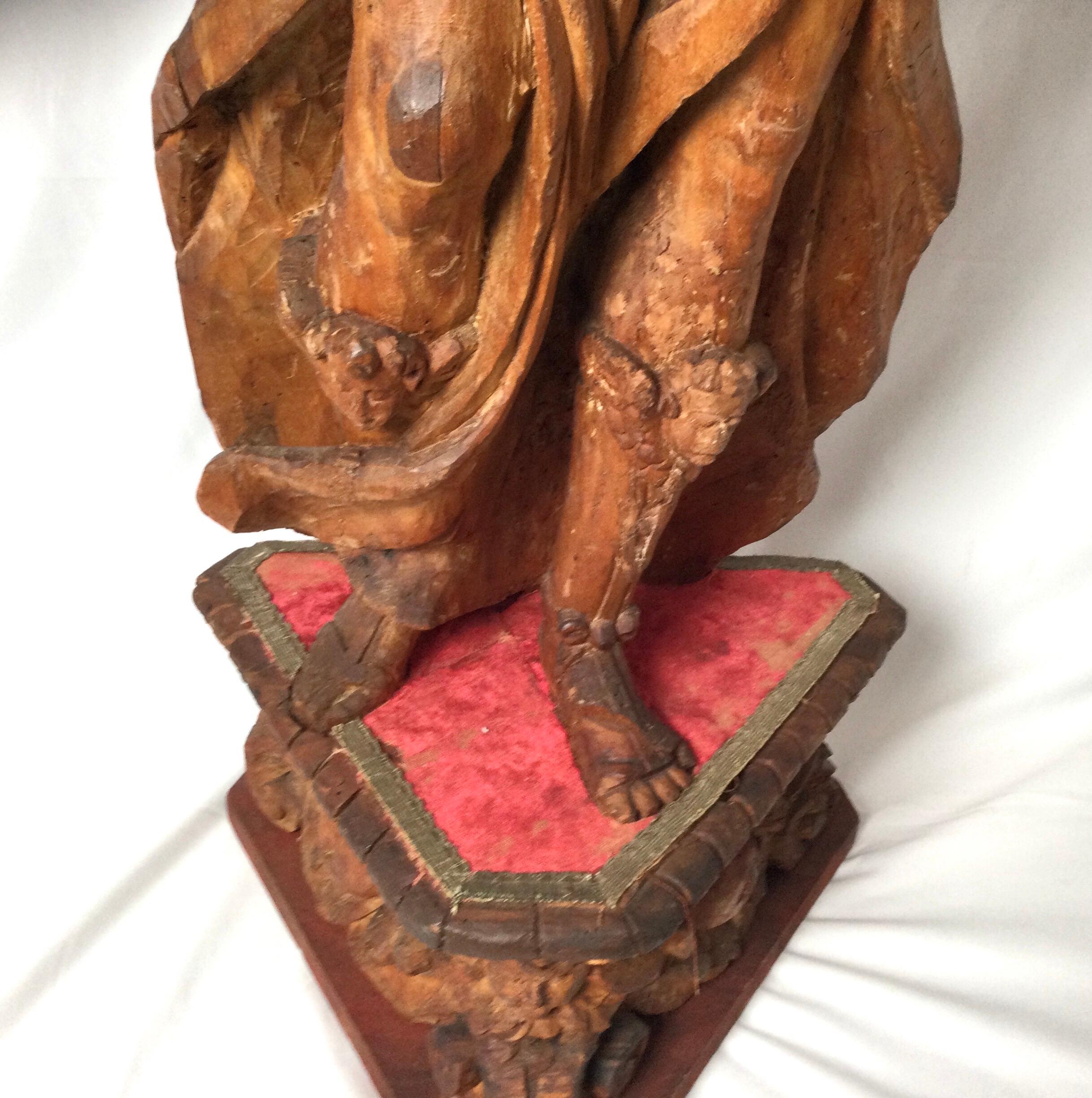 European Exceptional 17th Century Carved Wooden Statue of Saint Micheal For Sale