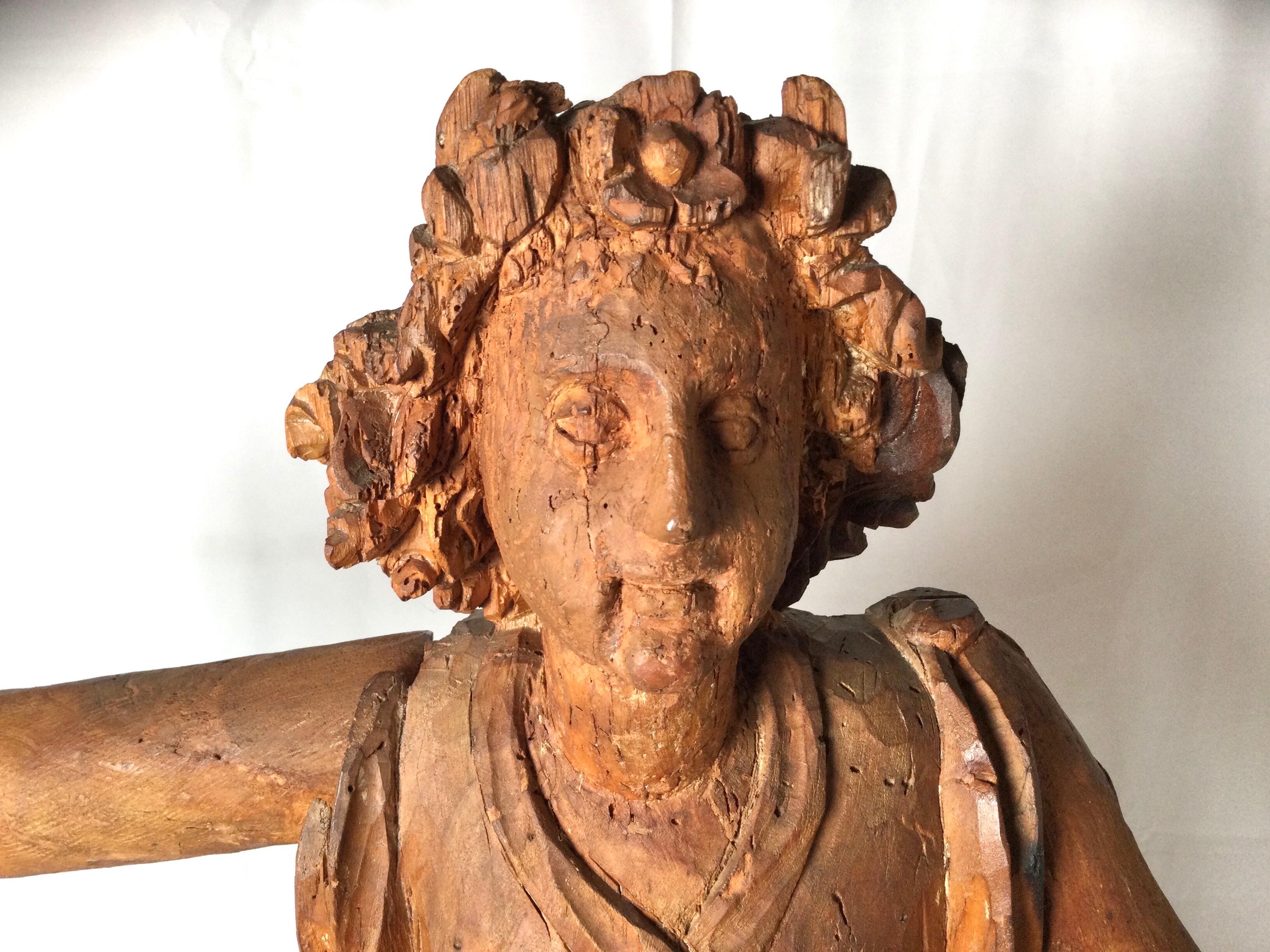 18th Century and Earlier Exceptional 17th Century Carved Wooden Statue of Saint Micheal For Sale