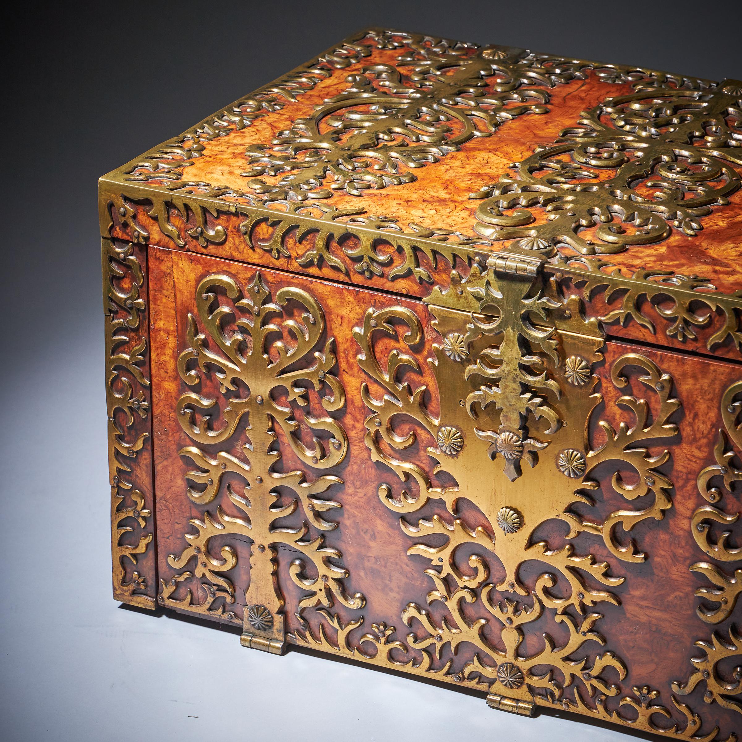 Important 17th Century Charles II Burr Walnut Coffre Fort Strong Box, Circa 1675 10