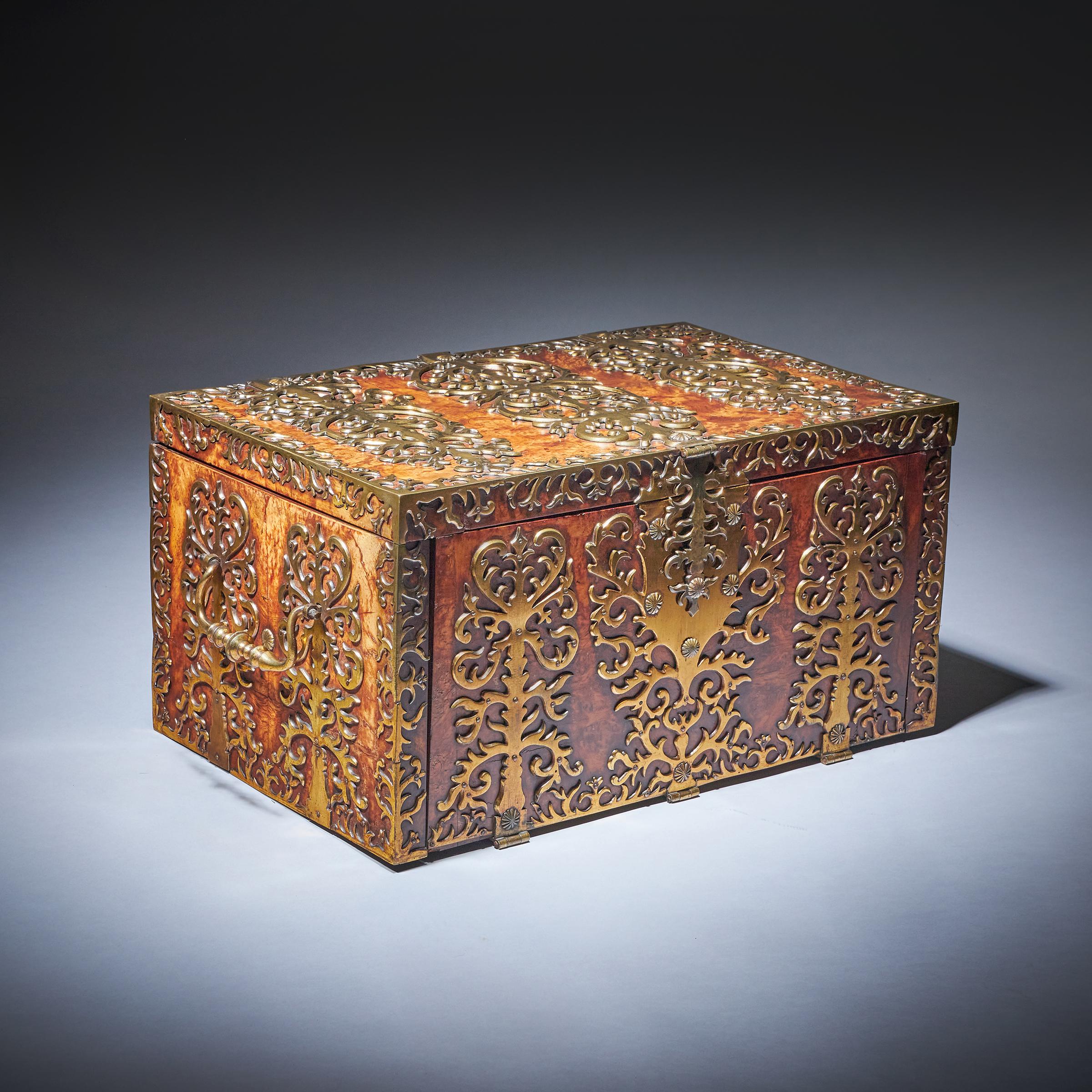 18th Century and Earlier Important 17th Century Charles II Burr Walnut Coffre Fort Strong Box, Circa 1675