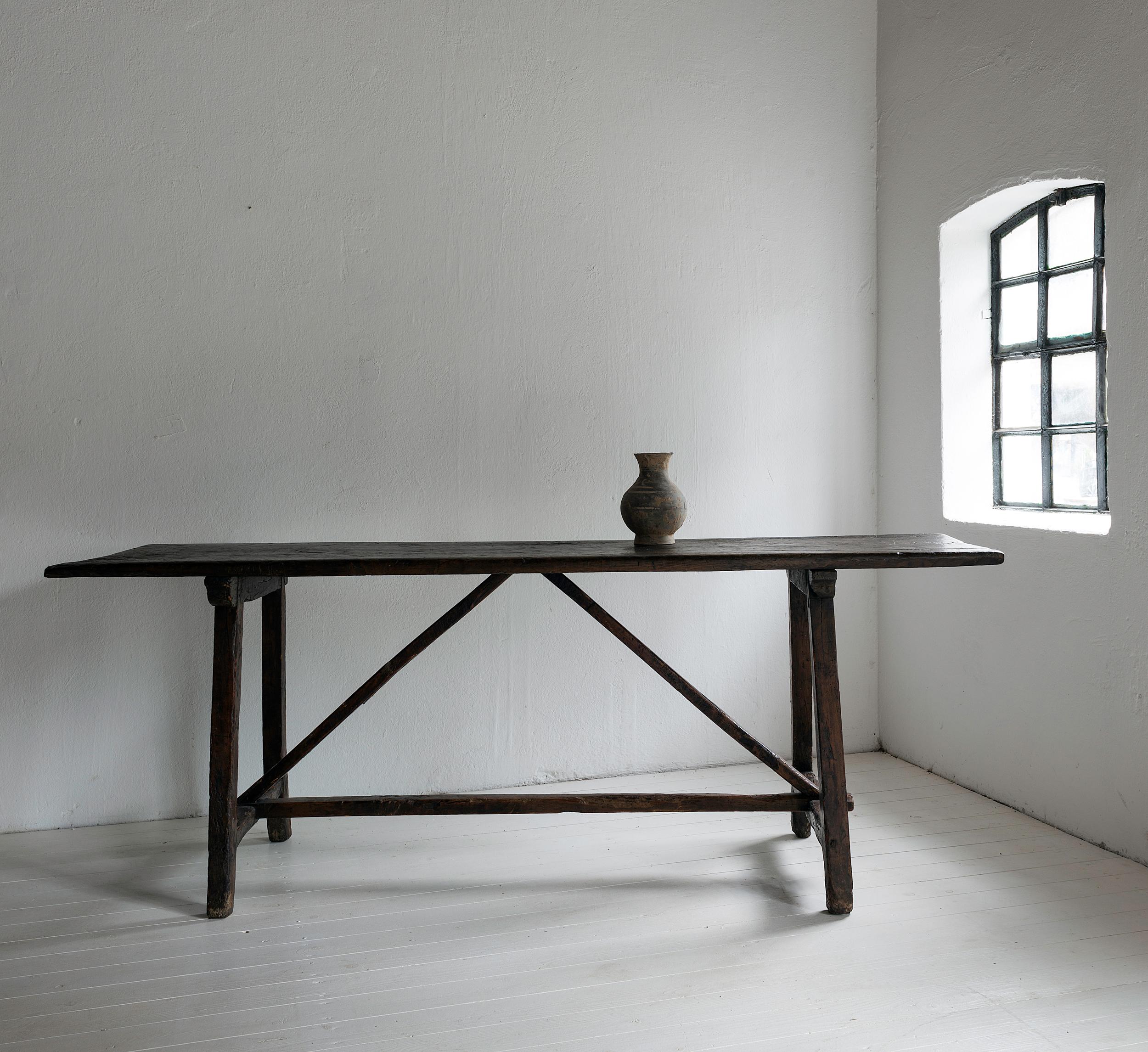 Spanish Exceptional 17th Century Minimalistic Table in Solid Walnut