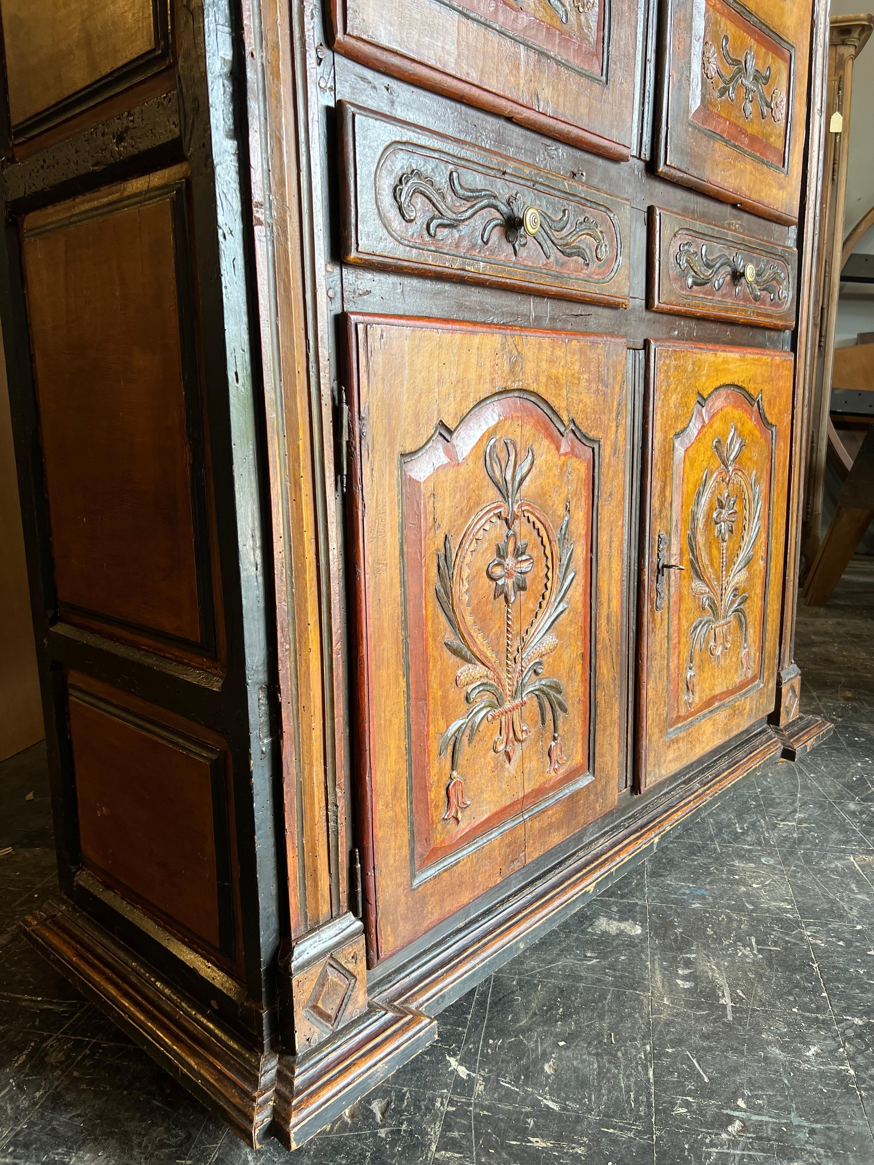 18th Century and Earlier Exceptional 17th Century Northern Italian Armoire A' 4 Portes For Sale