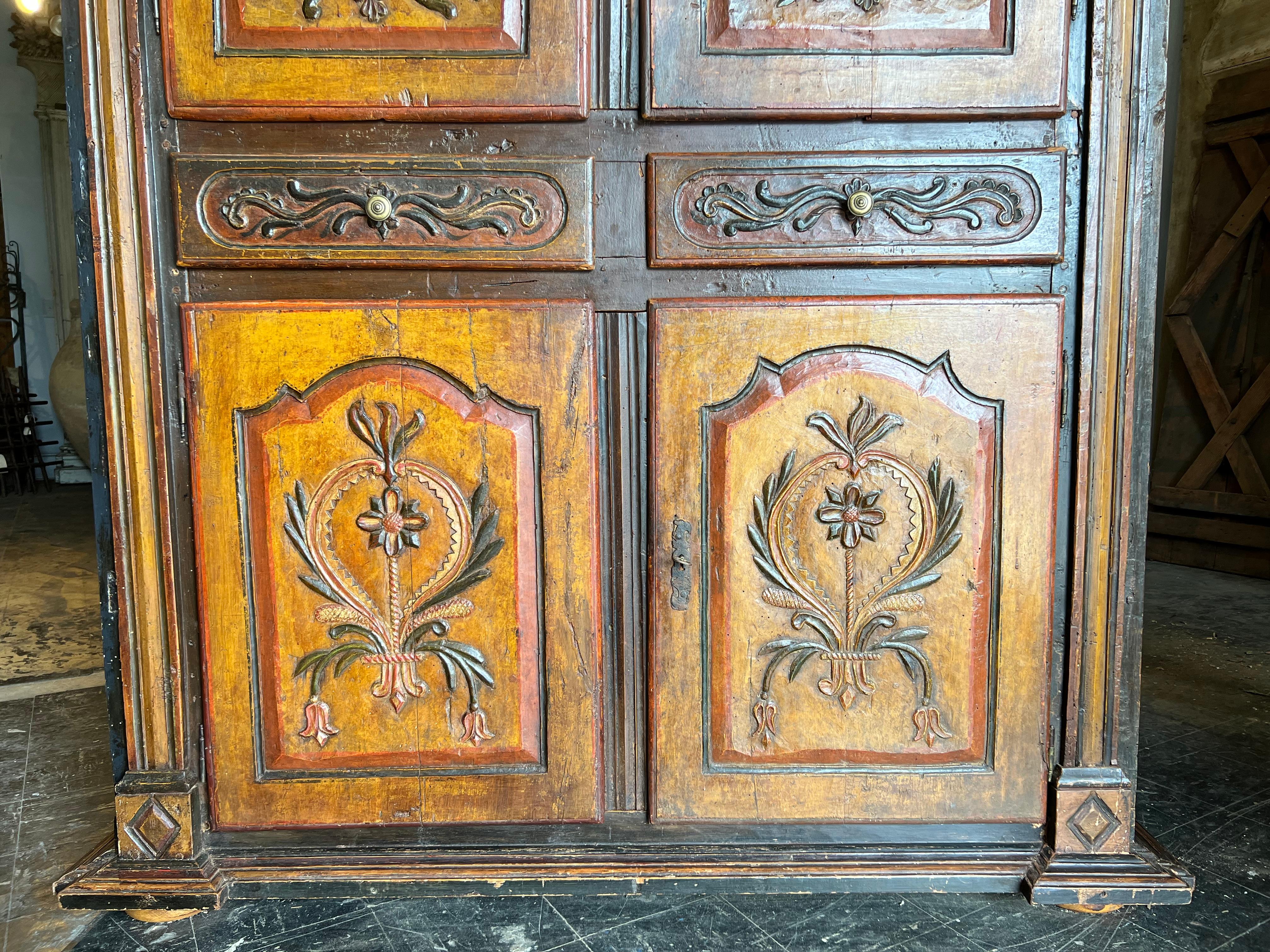 Walnut Exceptional 17th Century Northern Italian Armoire A' 4 Portes For Sale