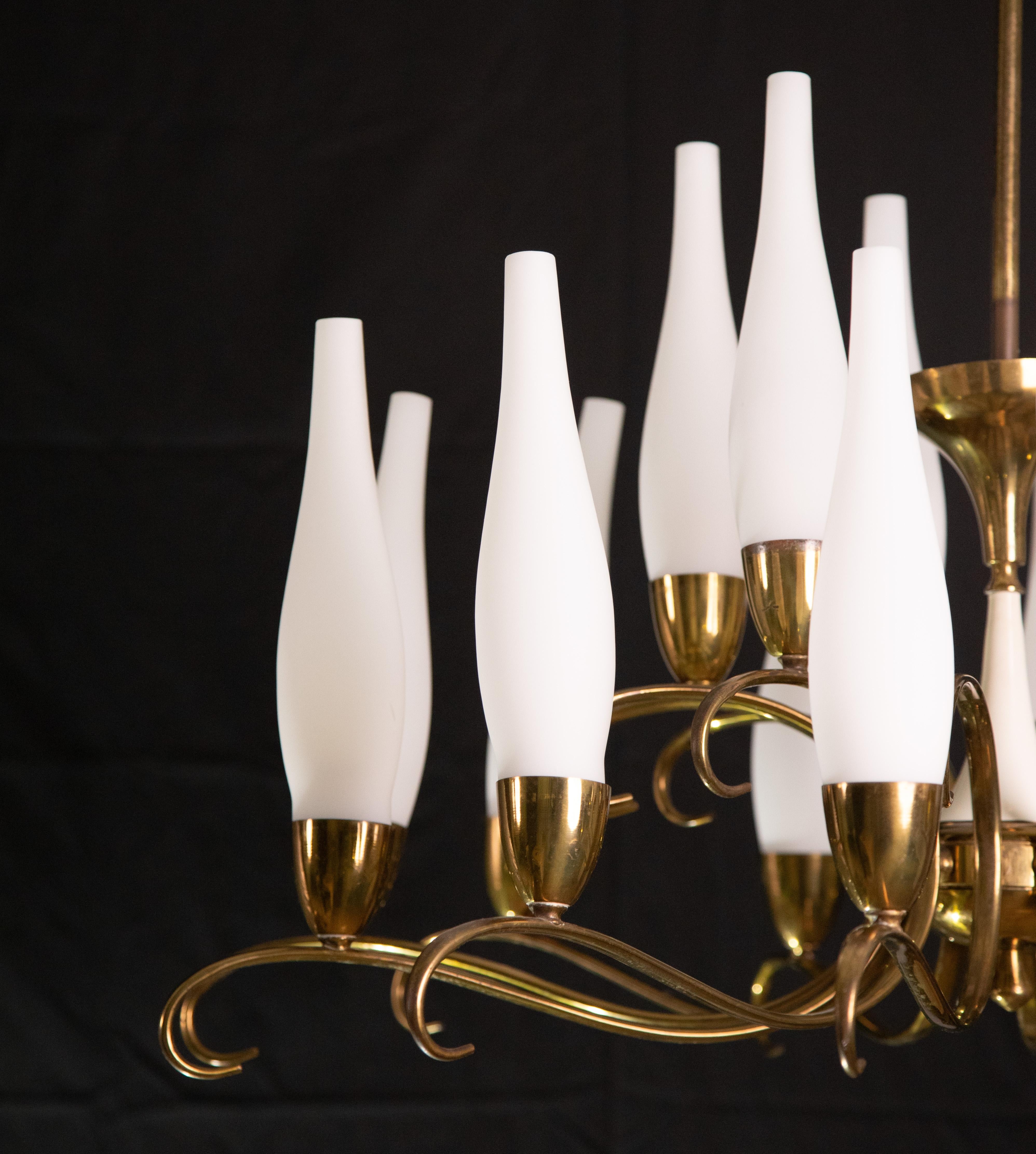 Brass Exceptional 18 Light Stilnovo Chandelier, 1950s For Sale
