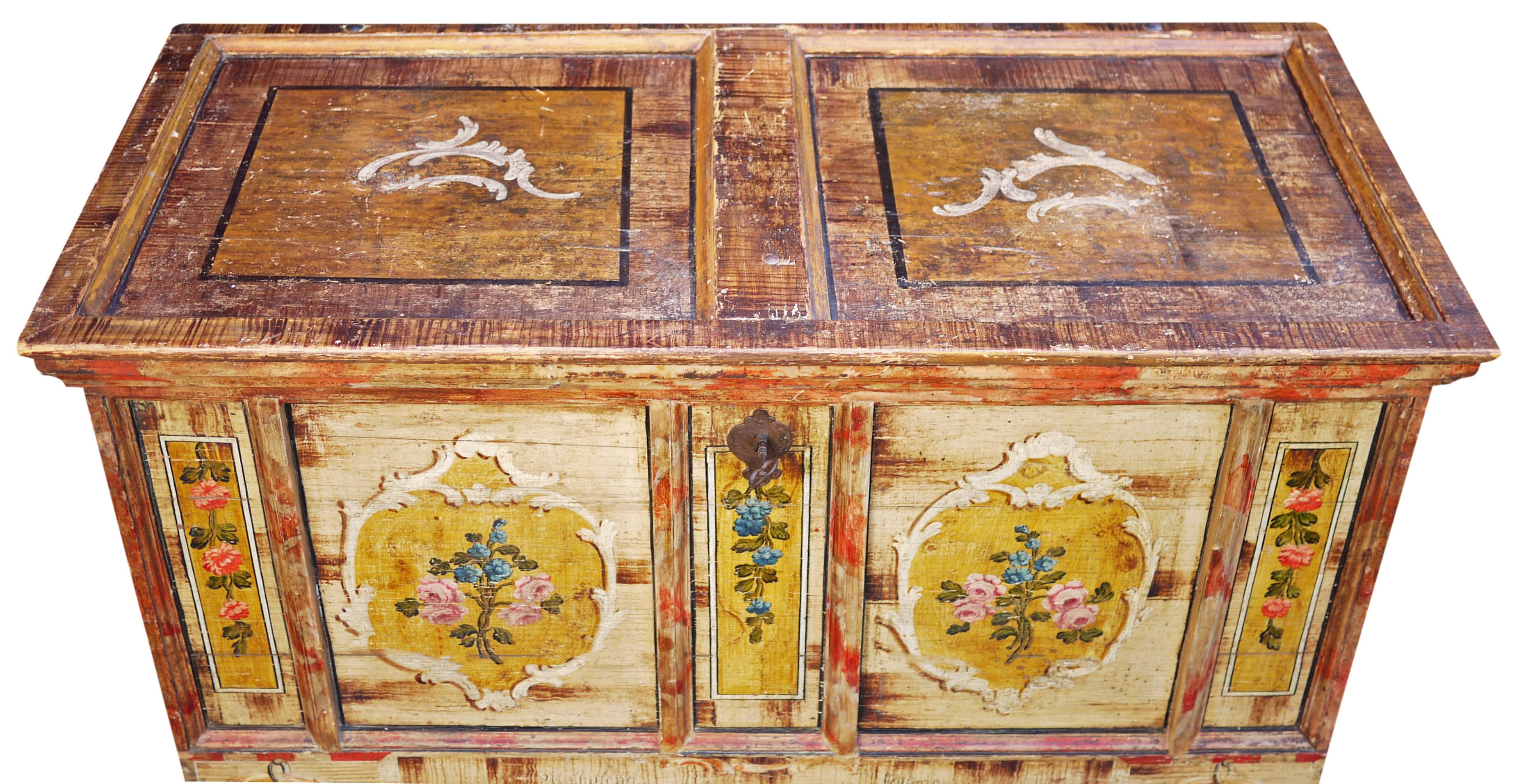 Folk Art Exceptional 1801 Floral Painted Blanket Chest