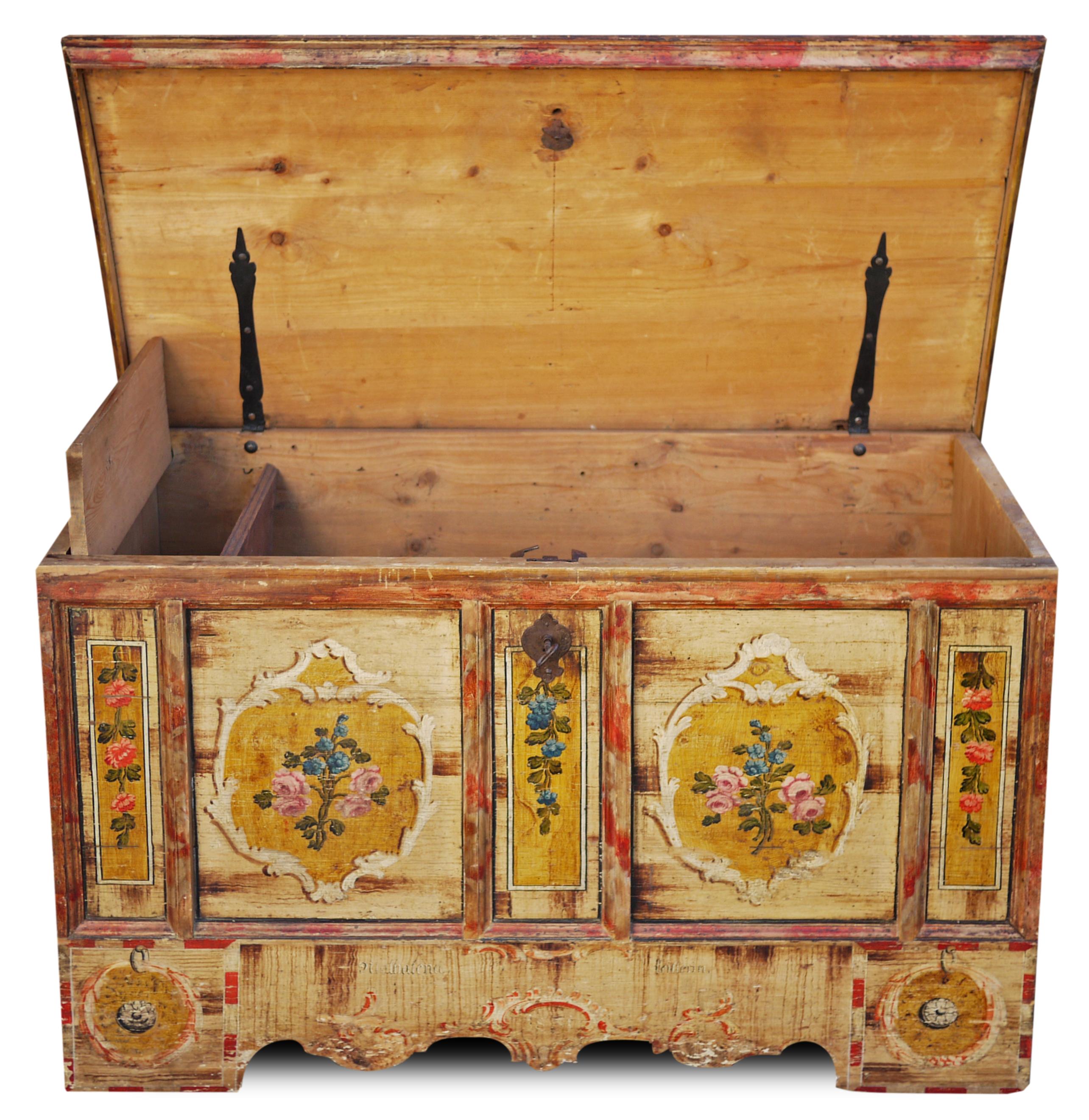 European Exceptional 1801 Floral Painted Blanket Chest
