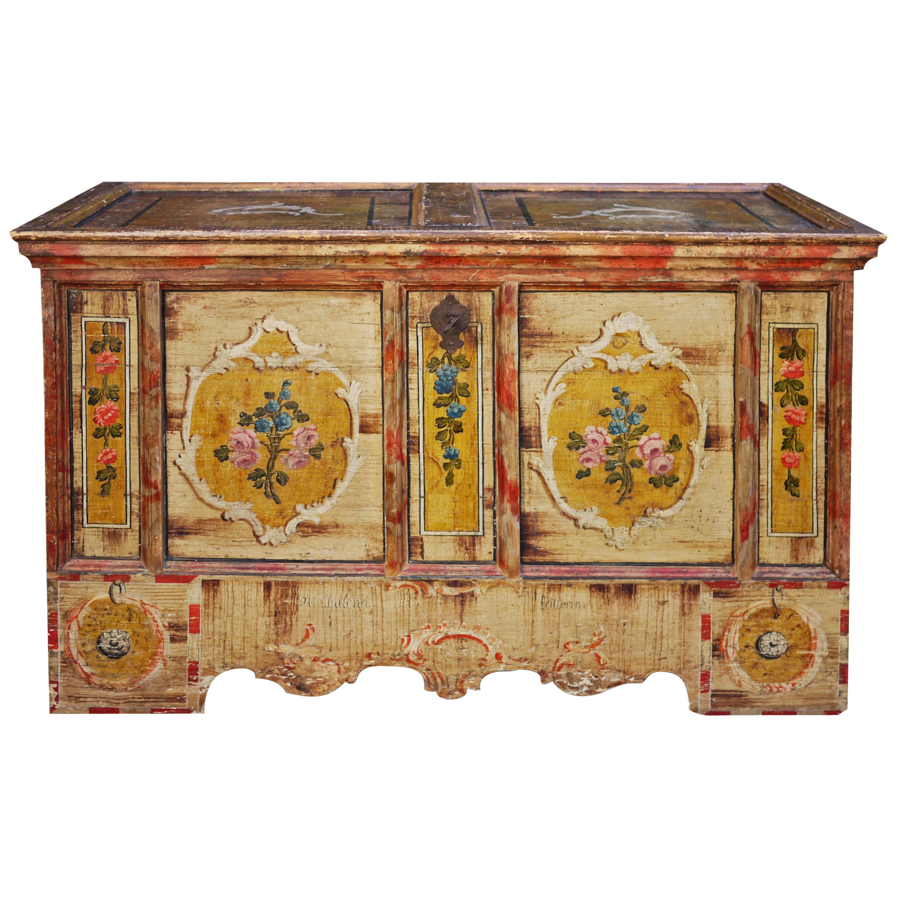 Exceptional 1801 Floral Painted Blanket Chest