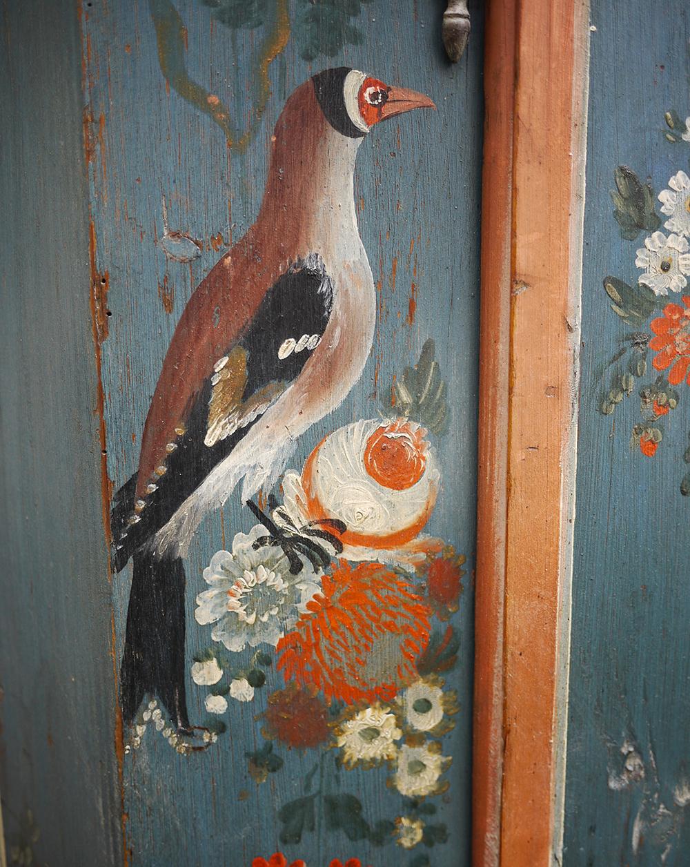 Hand-Painted Exceptional 1812 Blue Floral Painted Wardrobe