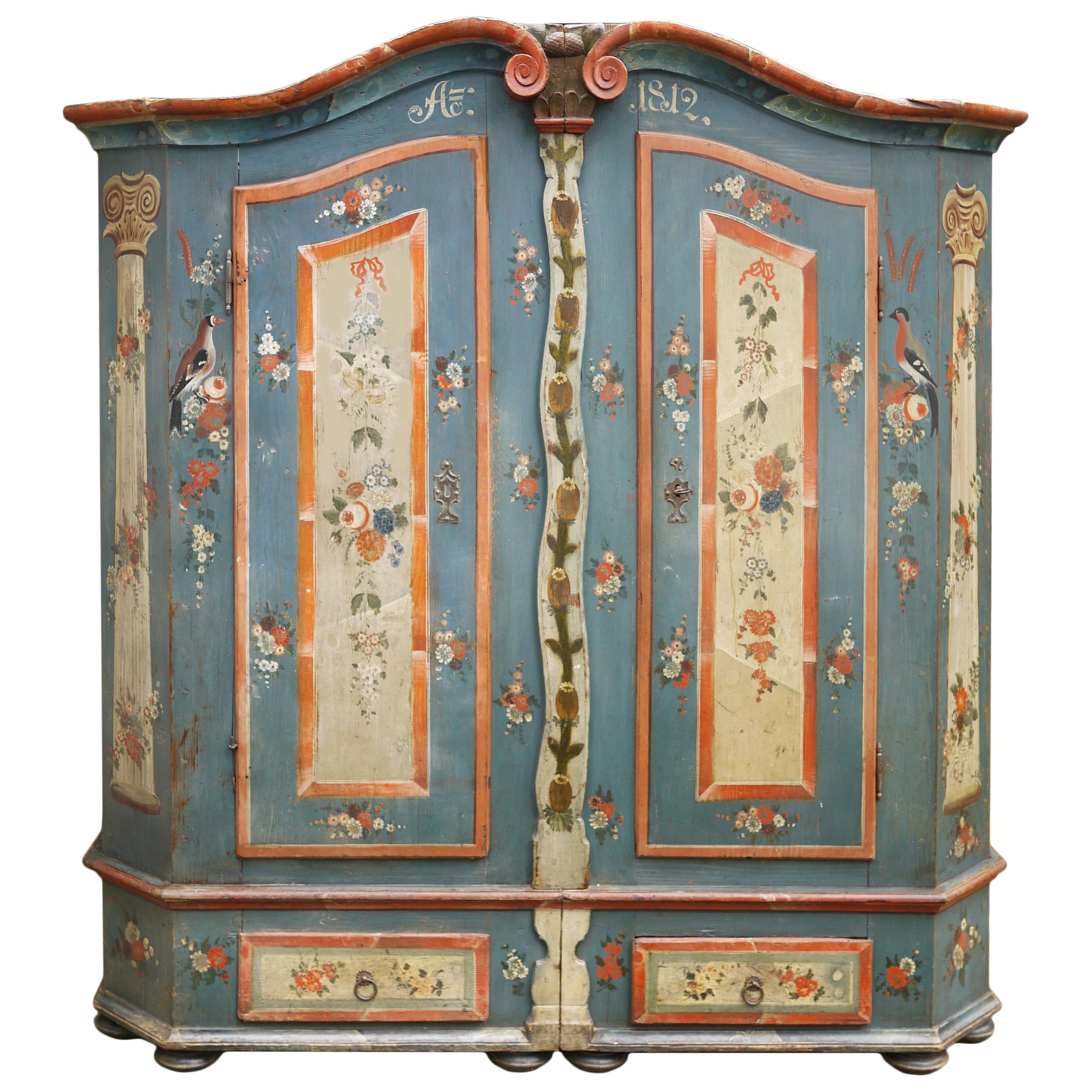 Exceptional 1812 Blue Floral Painted Wardrobe