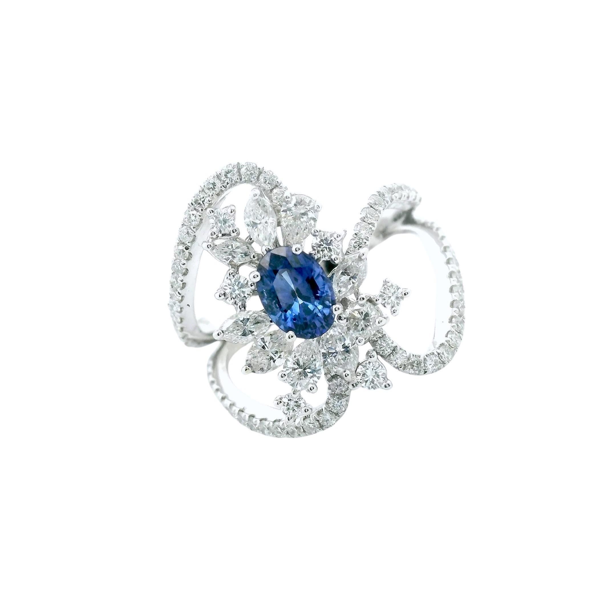Exceptional 18k Oval Blue Sri Lankan Ceylon Sapphire Marquise Diamond Cluster