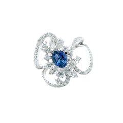 Exceptional 18k Oval Blue Sri Lankan Ceylon Sapphire Marquise Diamond Cluster
