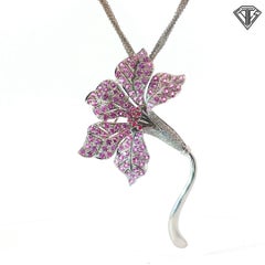 Exceptional 18K White Gold Pink Sapphire and Diamond Orchid Pin/Pendant Necklace