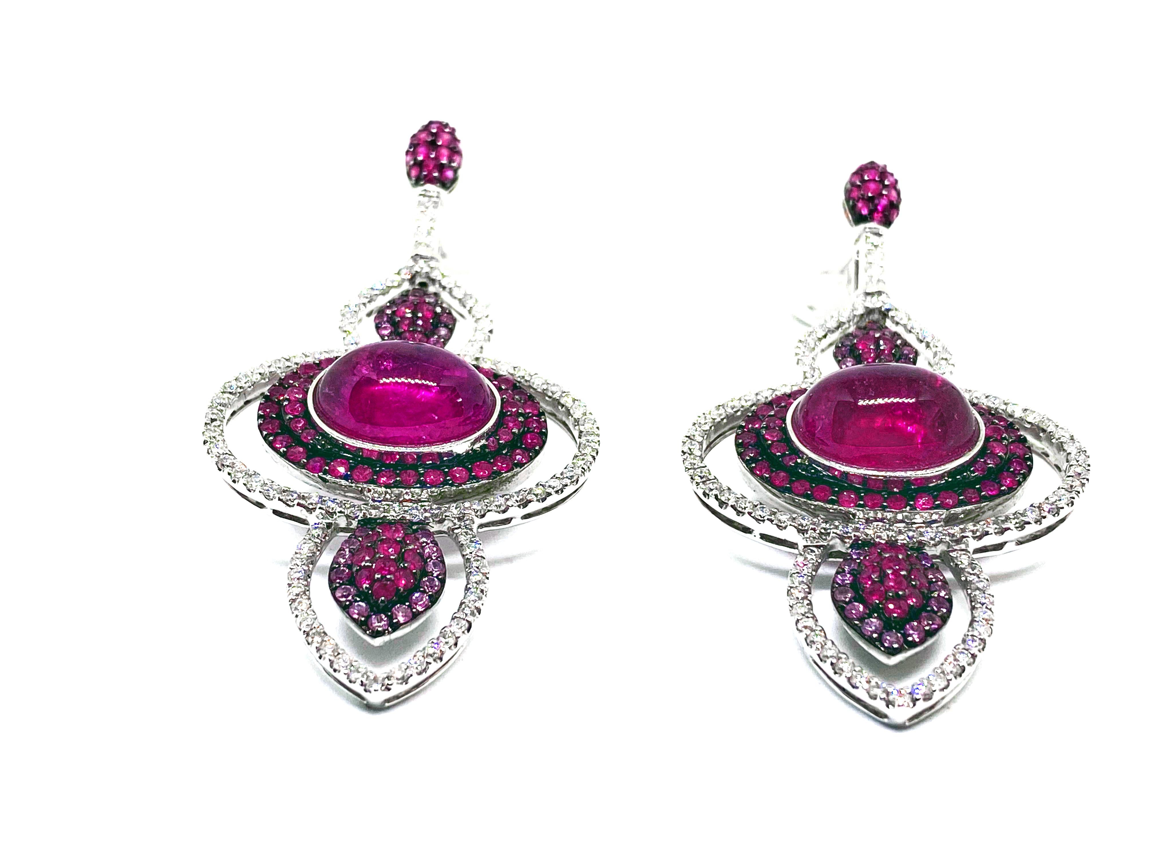 Contemporary 17.35 Carat Tourmaline, Rubies Pink Sapphires Diamond Earrings For Sale