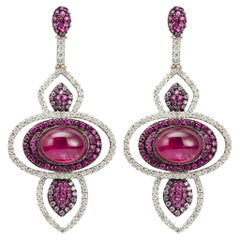 17.35 Carat Tourmaline, Rubies Pink Sapphires Diamond Earrings