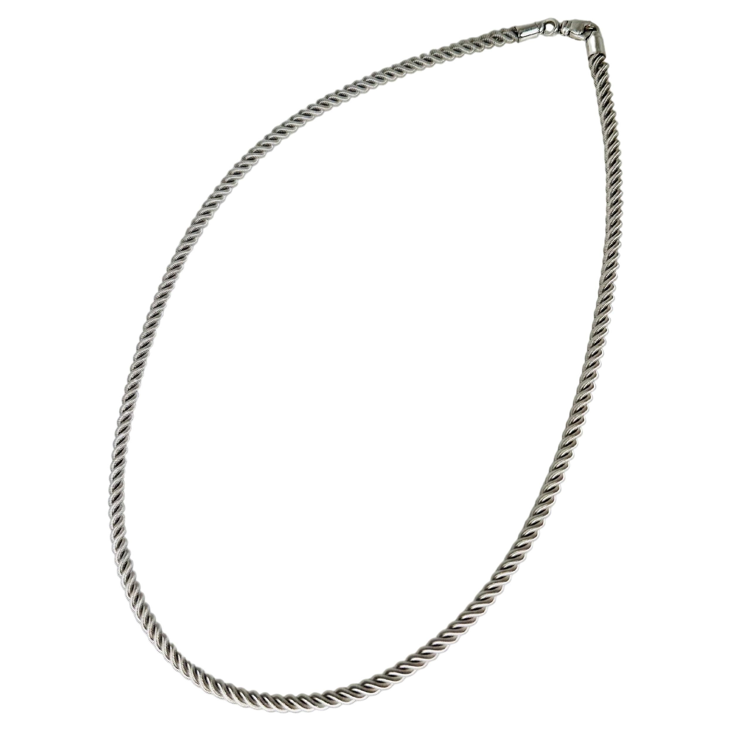 Exceptional 18KT white gold chain necklace 18 inches unique twisted fancy chain For Sale