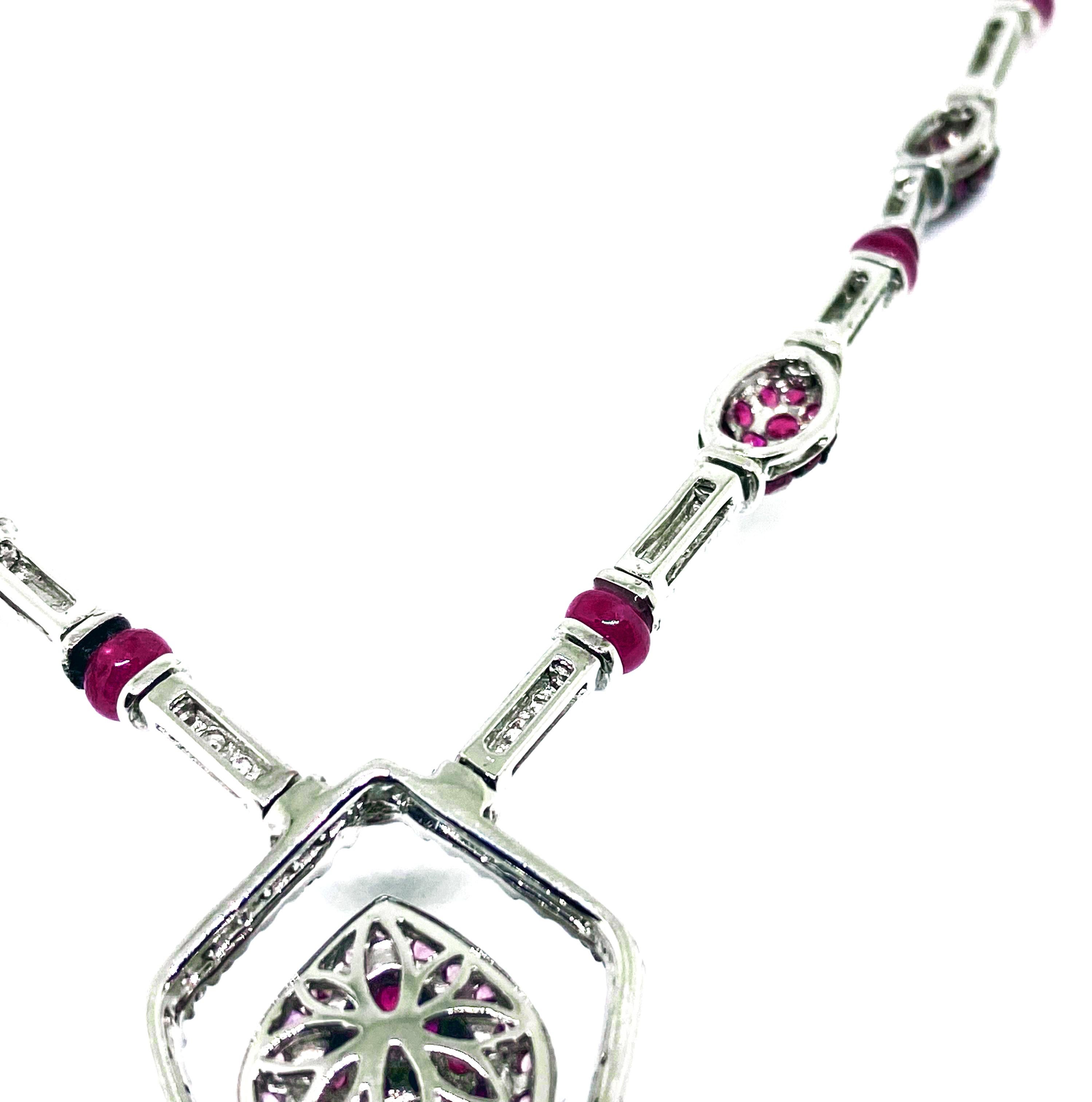 22, 95 Pink Tourmaline, Rubies, Fancy Zapphires Diamonds Necklace In New Condition For Sale In Madrid, MD