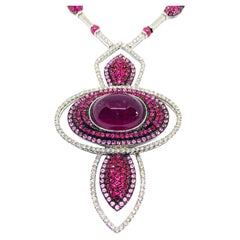22, 95 Pink Tourmaline, Rubies, Fancy Zapphires Diamonds Necklace