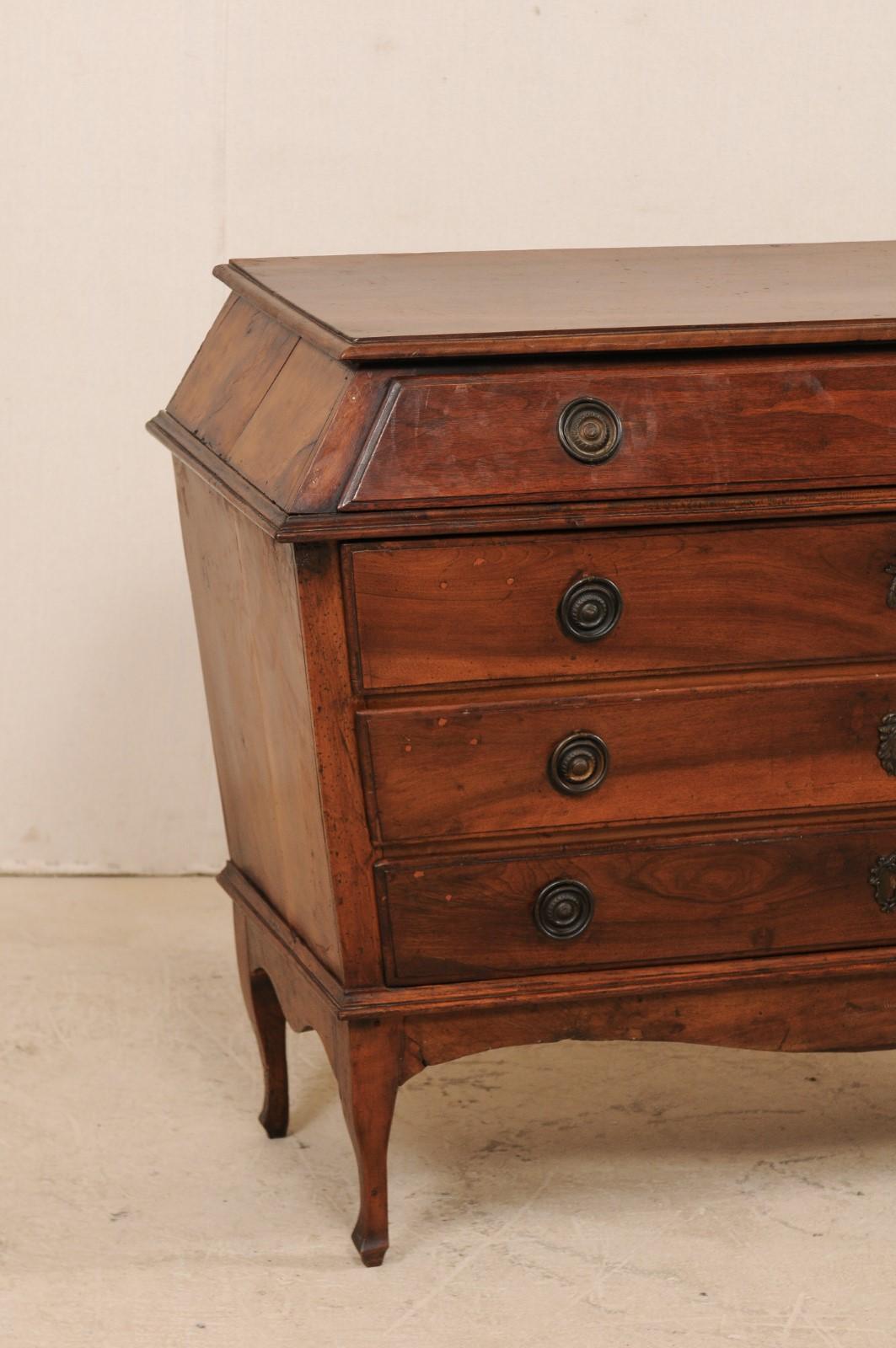 Carved An Exceptional Late 18th C. Italian Walnut Commode w/ Unique Triangulated Shape For Sale