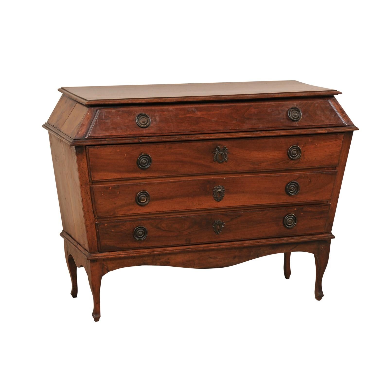 An Exceptional Late 18th C. Italian Walnut Commode w/ Unique Triangulated Shape For Sale