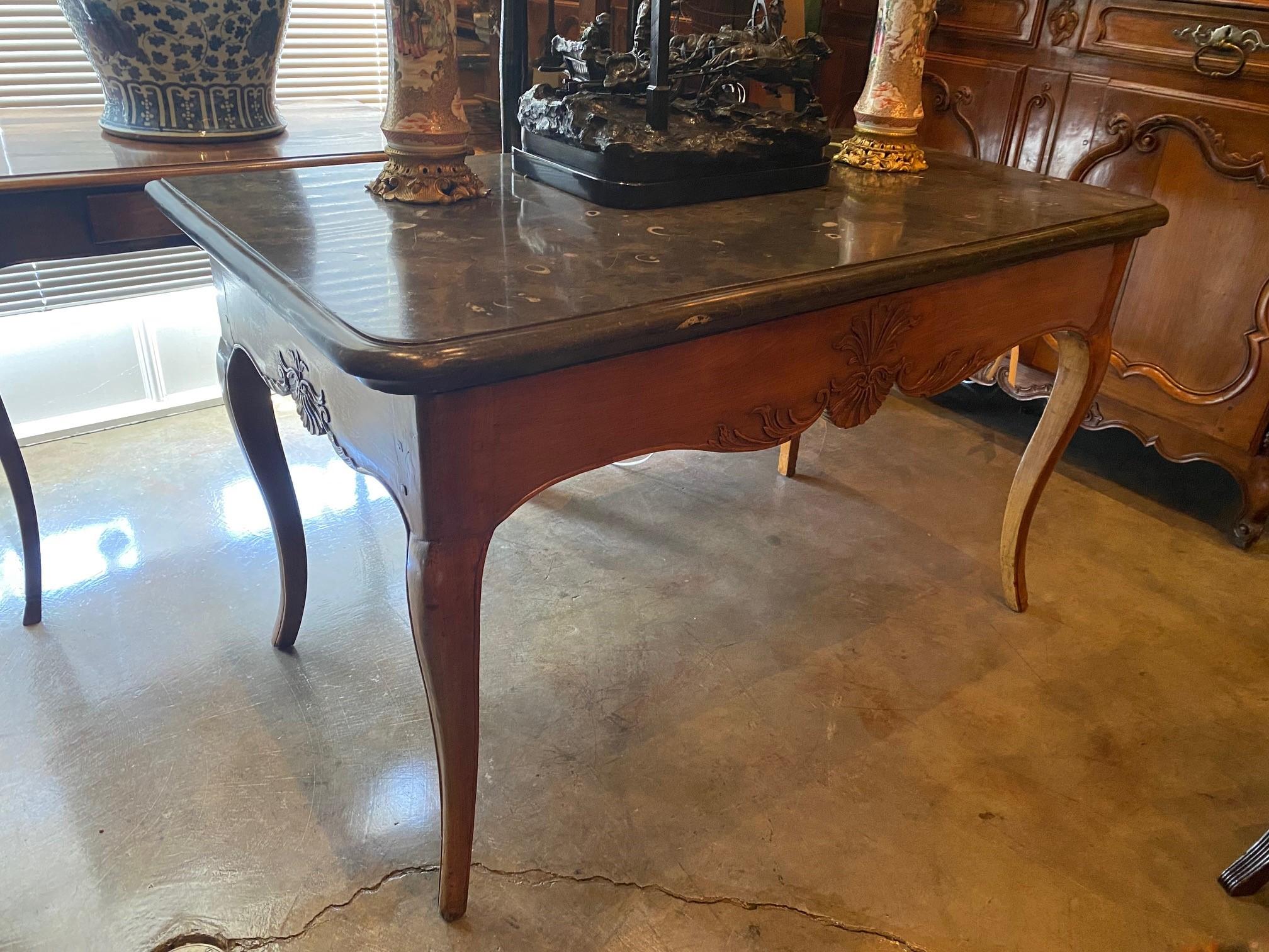 Exceptional 18th C. Office Desk Center Table Console Hand Carved Wood & Stone CA For Sale 12