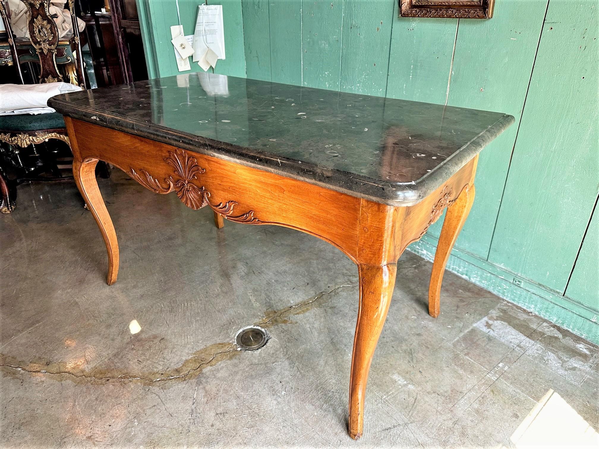 Exceptional 18th C. Office Desk Center Table Console Hand Carved Wood & Stone CA For Sale 2