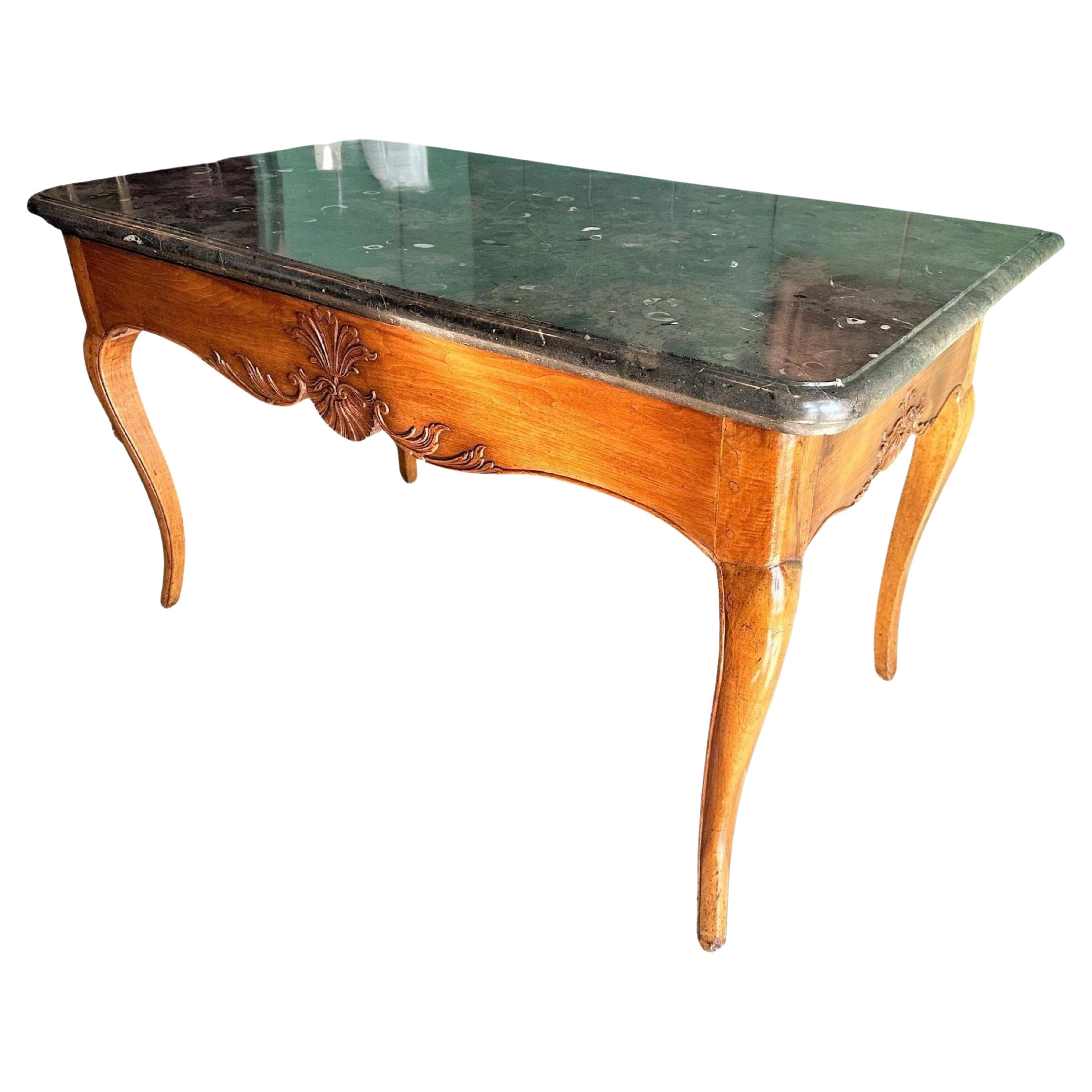 Exceptional 18th C. Office Desk Center Table Console Hand Carved Wood & Stone CA For Sale