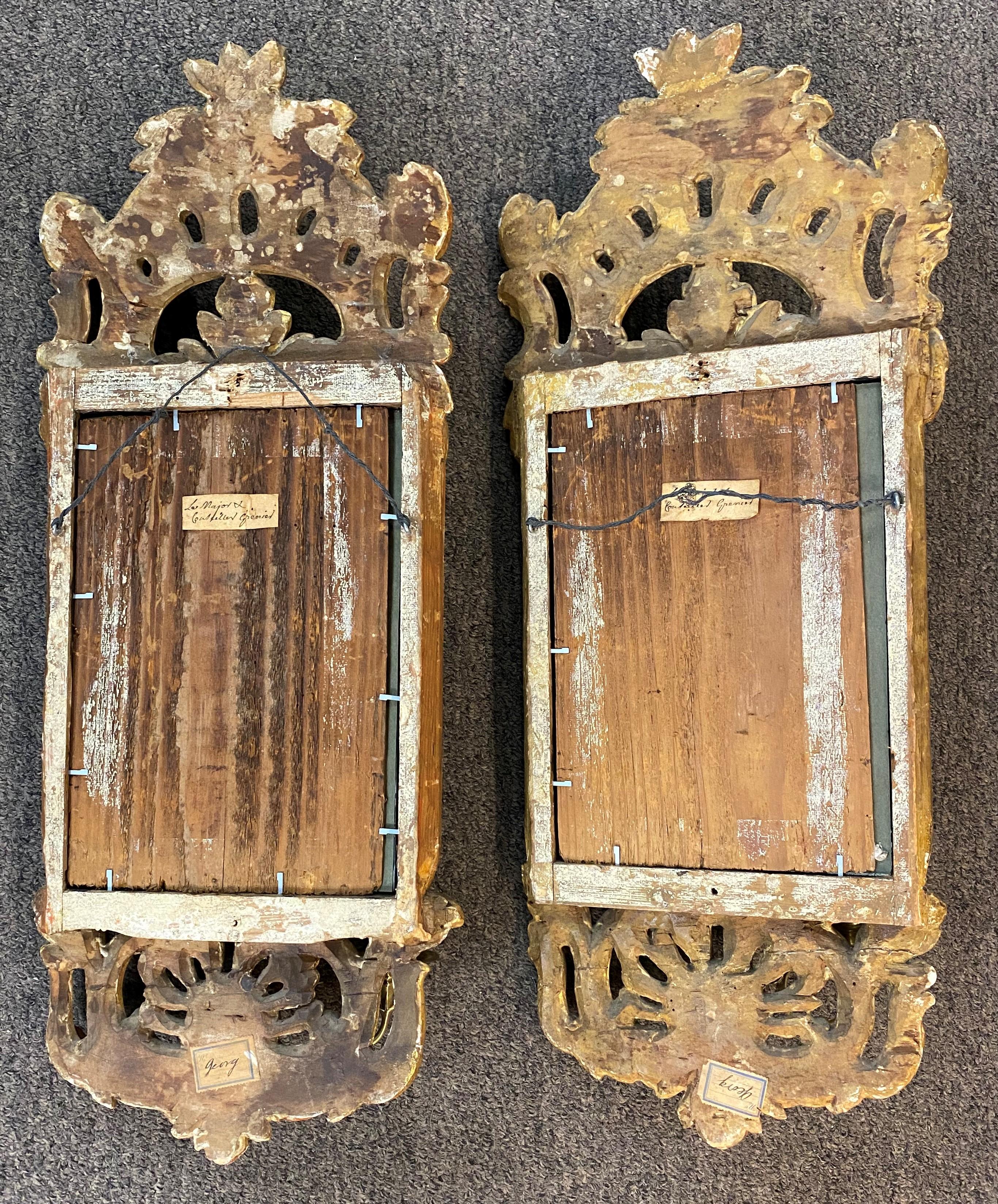 Brass Exceptional 18th c Pair of Gilded Girandole Mirrored Sconces, Likely Swedish For Sale