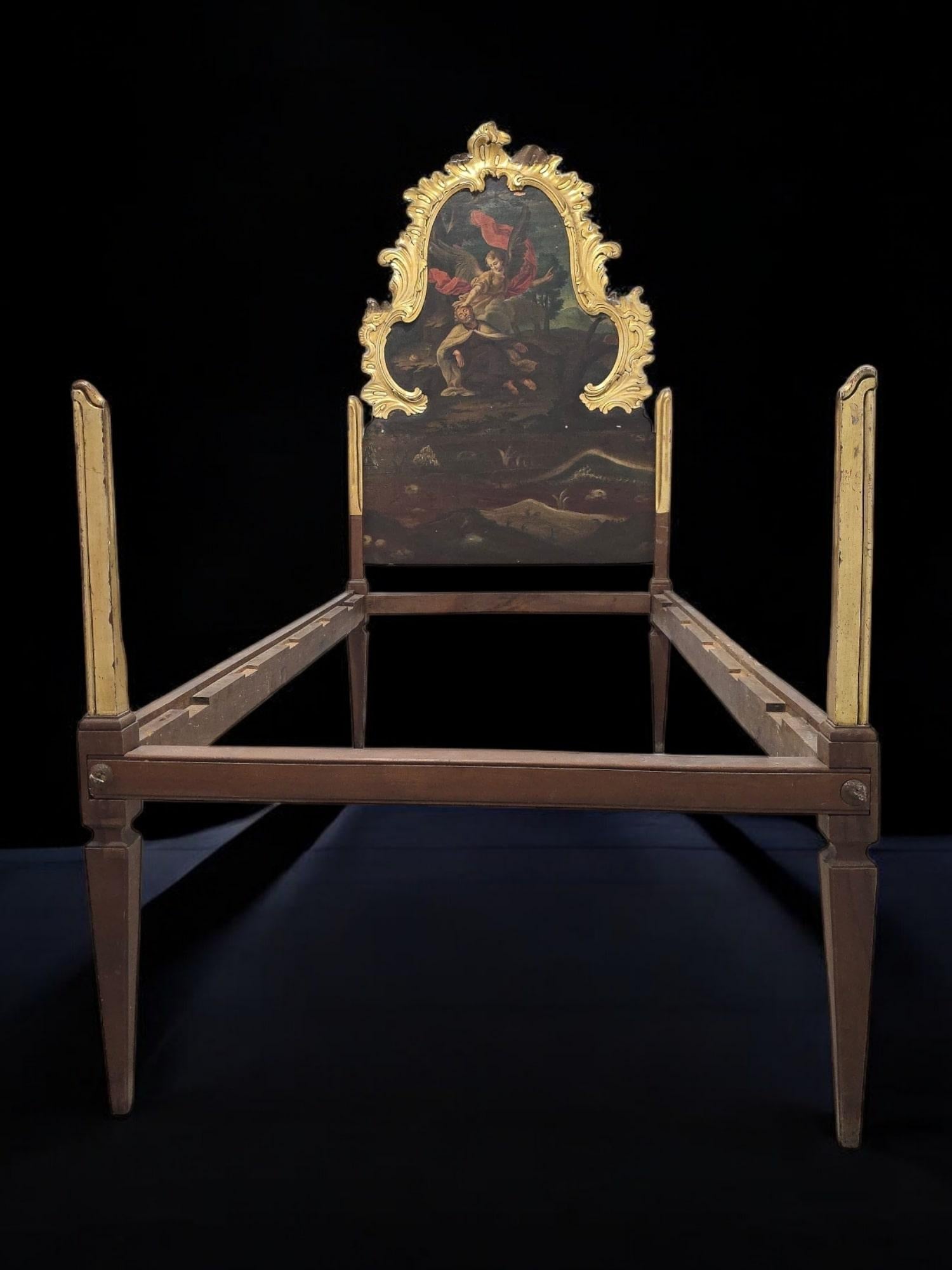 Exceptionnel lit du XVIIIe siècle avec peinture à l'huile et boiseries dorées en vente 6