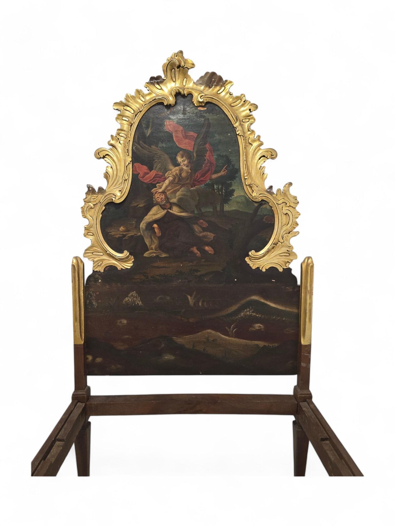 Exceptionnel lit du XVIIIe siècle avec peinture à l'huile et boiseries dorées en vente 9