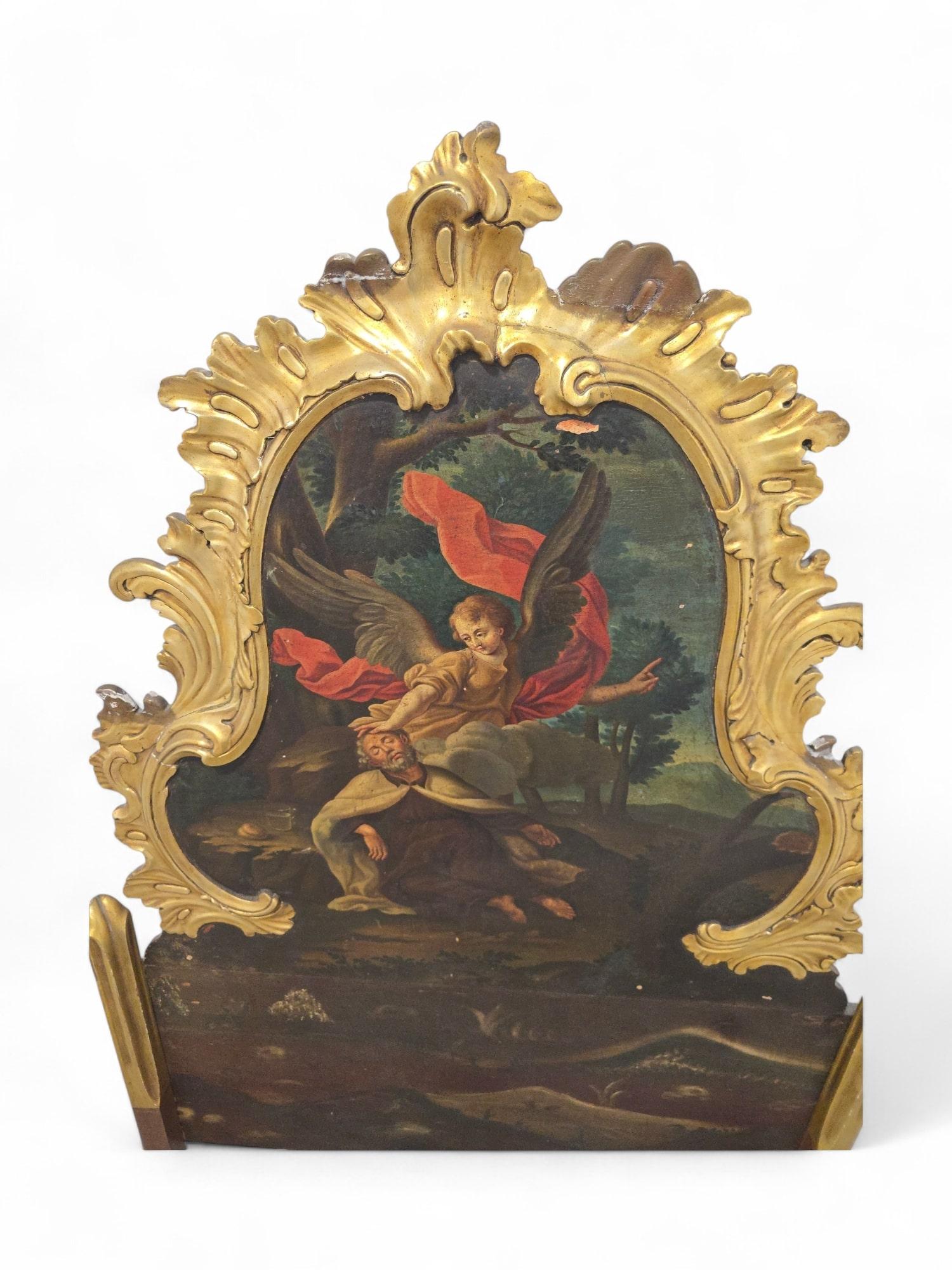 Exceptionnel lit du XVIIIe siècle avec peinture à l'huile et boiseries dorées en vente 12