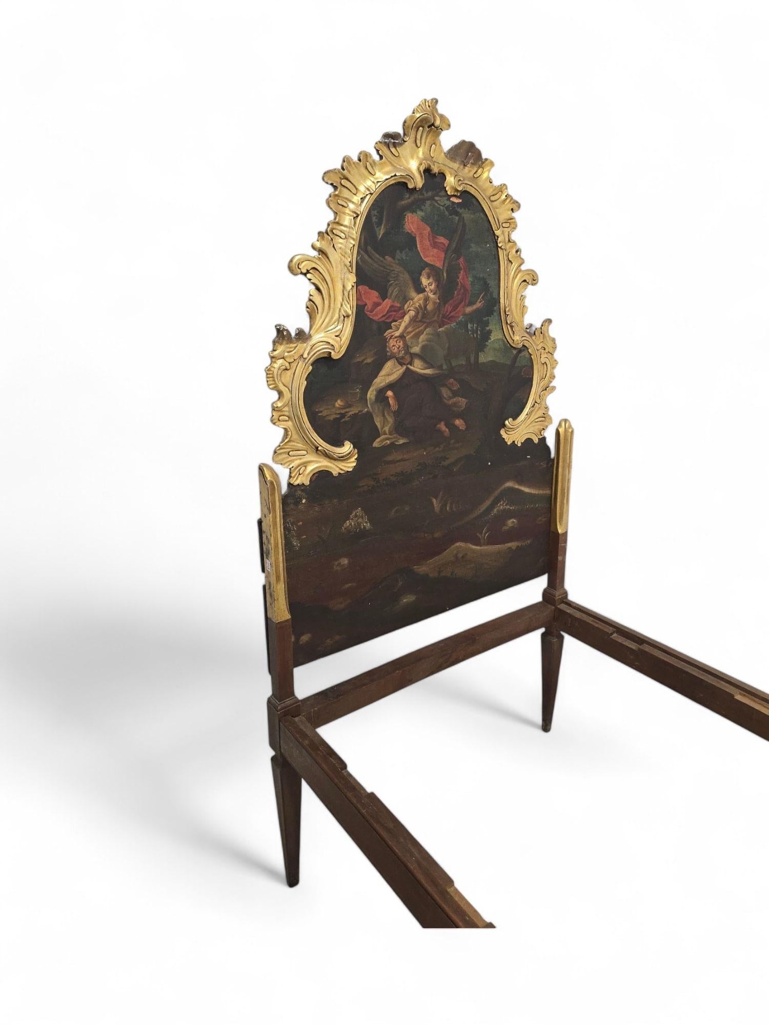 Exceptionnel lit du XVIIIe siècle avec peinture à l'huile et boiseries dorées en vente 13