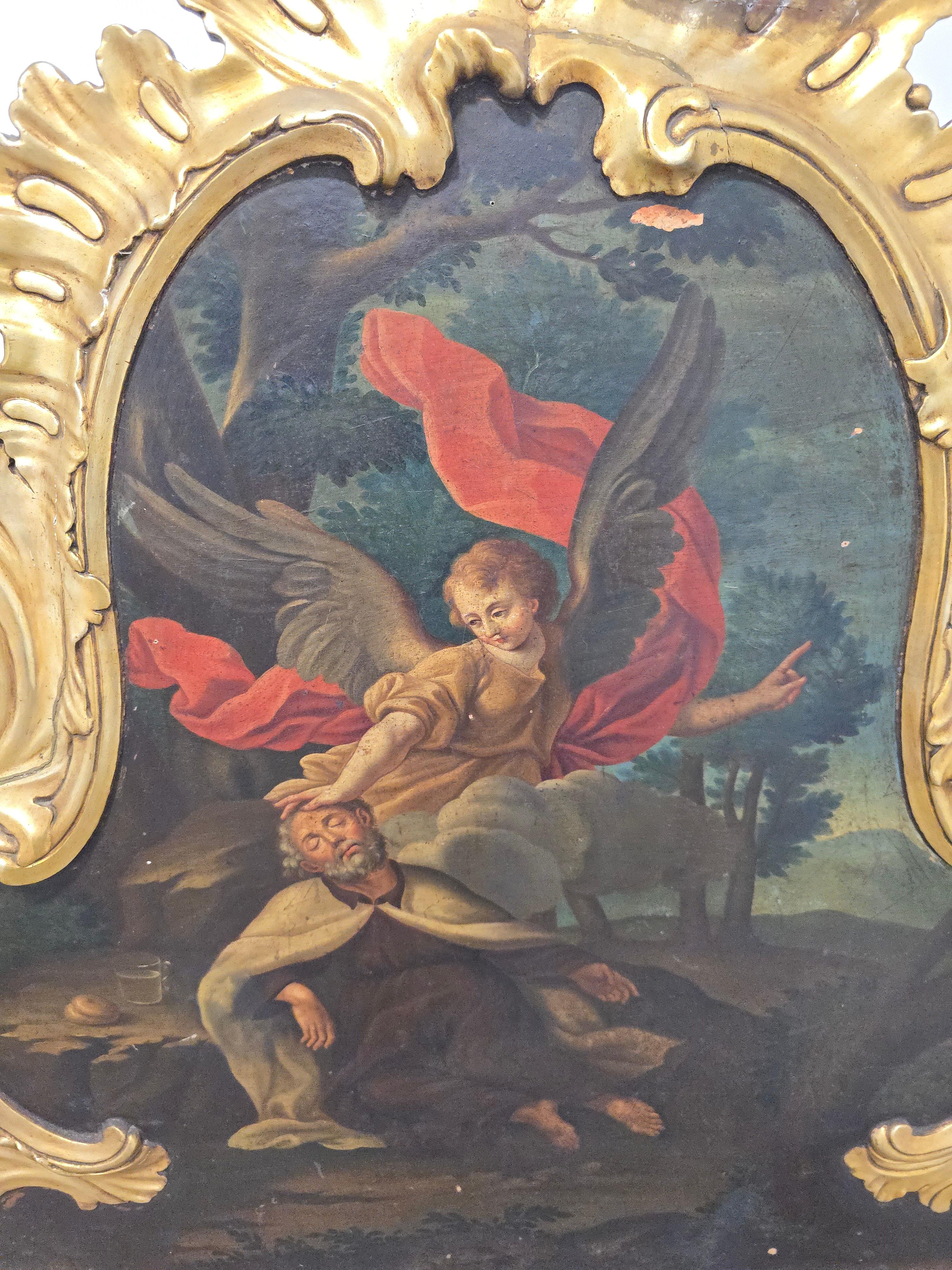 Milieu du XVIIIe siècle Exceptionnel lit du XVIIIe siècle avec peinture à l'huile et boiseries dorées en vente