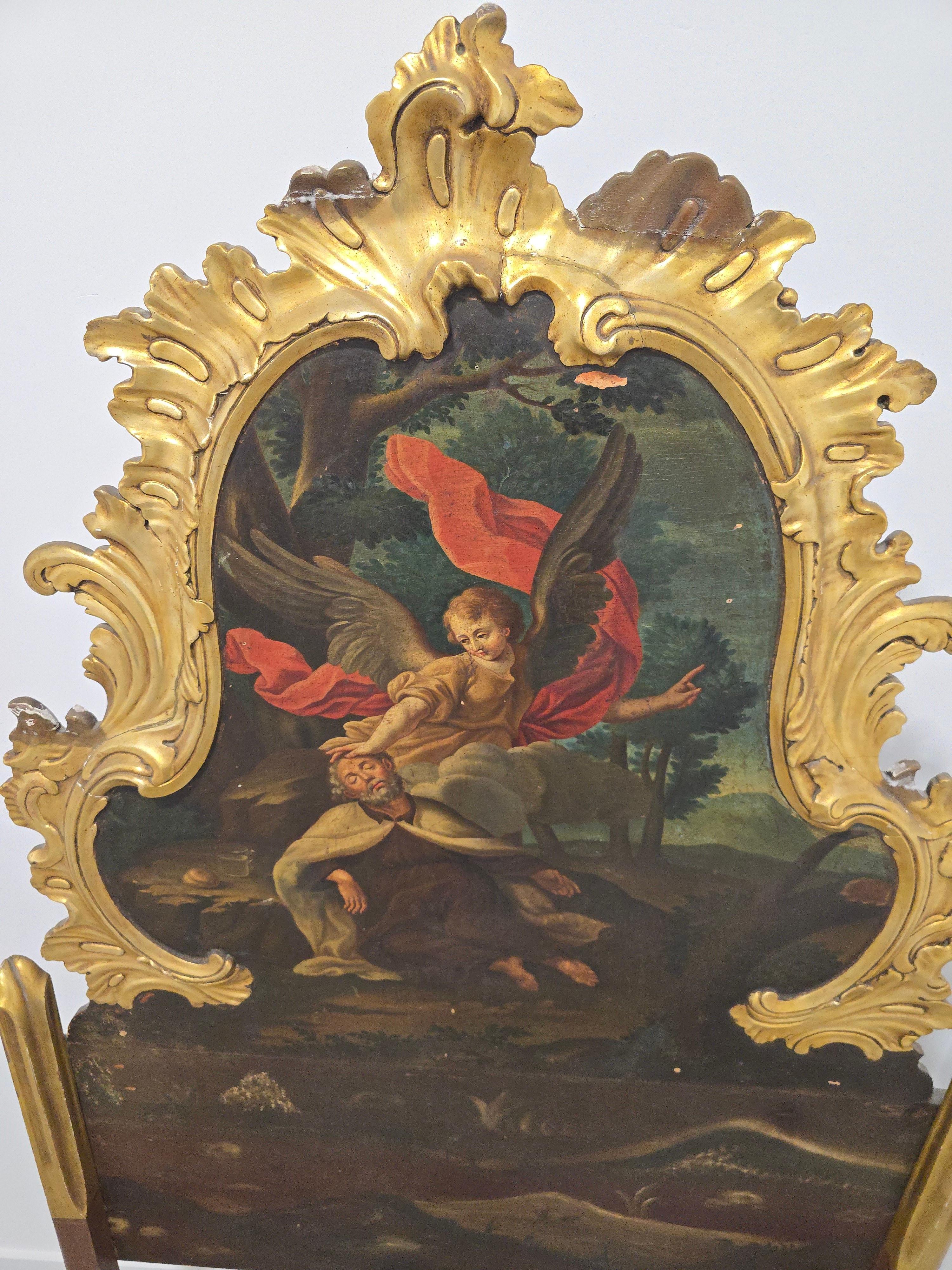 Fruitiers Exceptionnel lit du XVIIIe siècle avec peinture à l'huile et boiseries dorées en vente