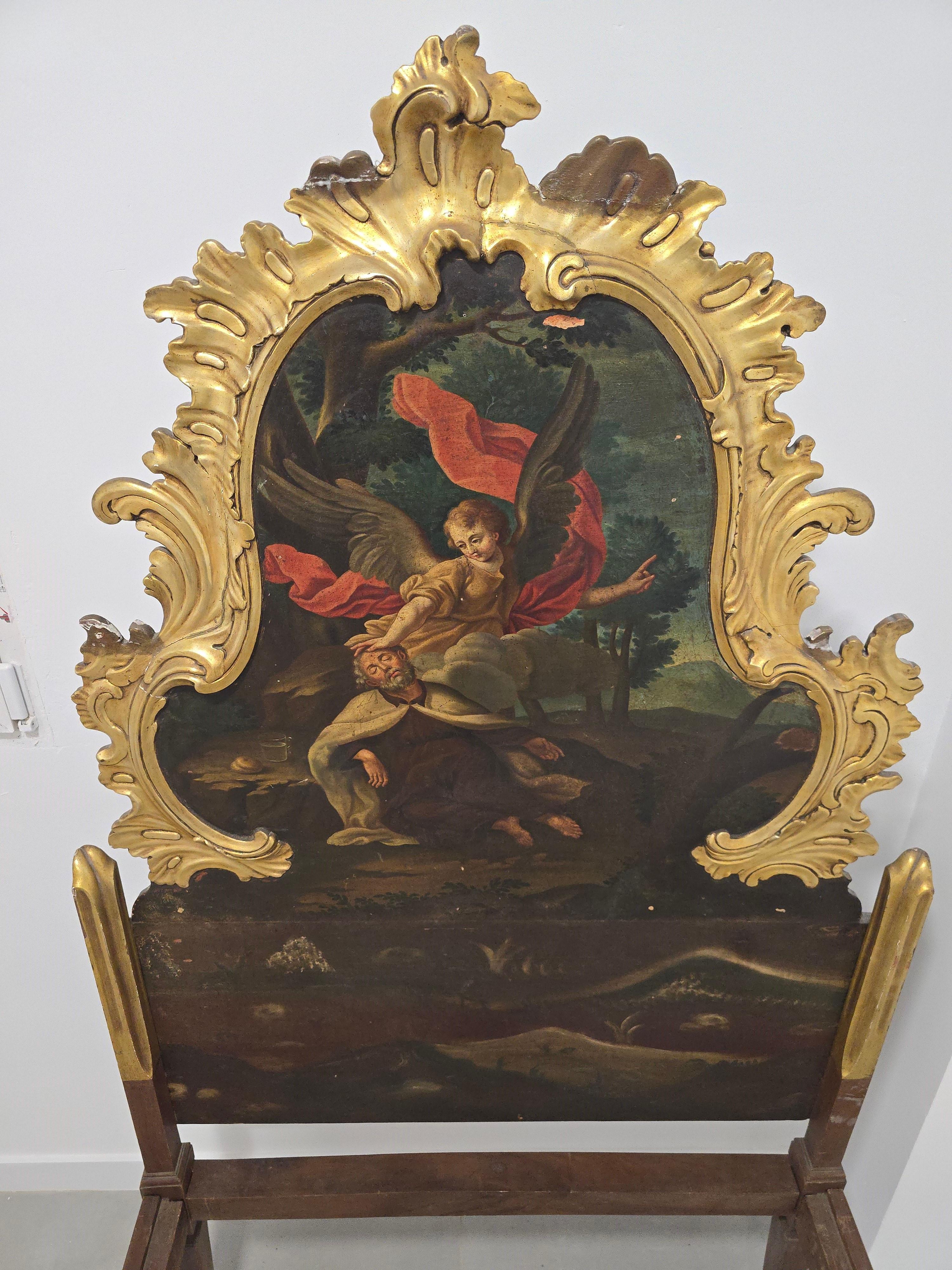 Exceptionnel lit du XVIIIe siècle avec peinture à l'huile et boiseries dorées en vente 1
